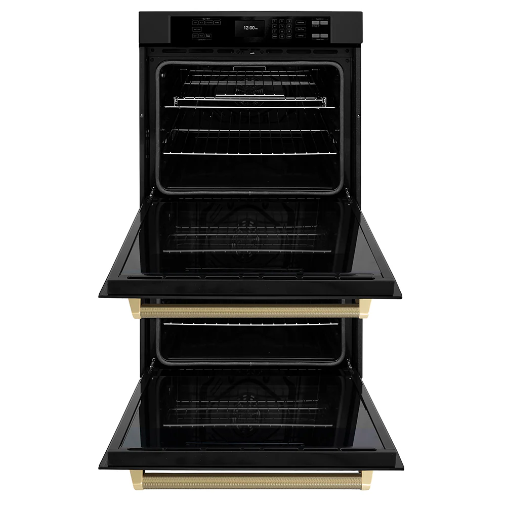 ZLINE Autograph Edition 30 in. Professional True Convection Double Wall Oven with Air Fry and Self Clean in Black Stainless Steel with Champagne Bronze Helix Handles (WADBZ-30-KCB) - Image 5