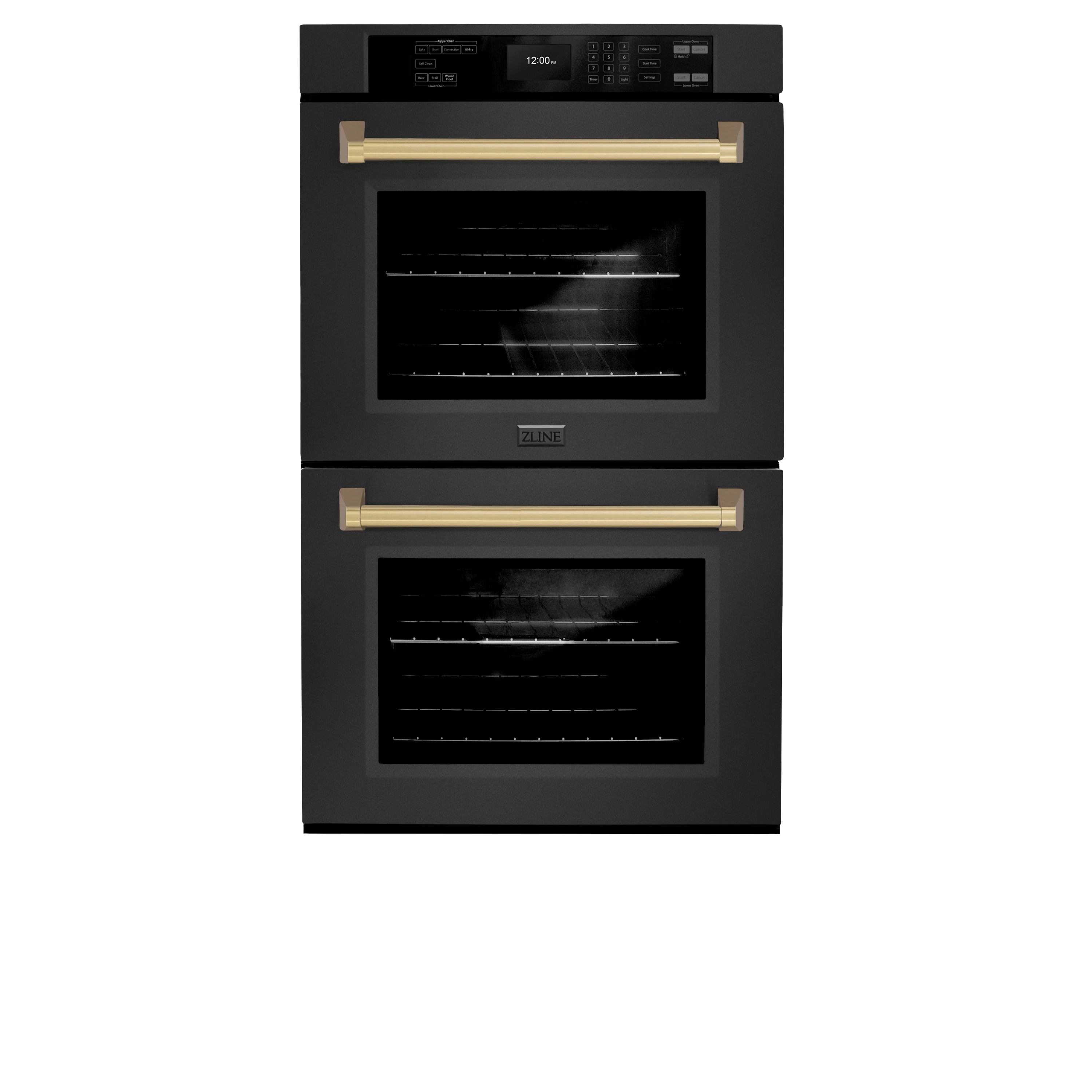 ZLINE 30 in. Autograph Edition Professional True Convection Double Wall Oven with Air Fry and Self Clean in Black Stainless Steel with Champagne Bronze Handles (WADBZ-30-CB) - Image 3
