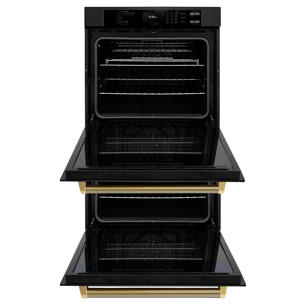 ZLINE Autograph Edition 30 in. Professional True Convection Double Wall Oven with Air Fry and Self Clean in Black Stainless Steel with Polished Gold Helix Handles (WADBZ-30-KG) - Image 5