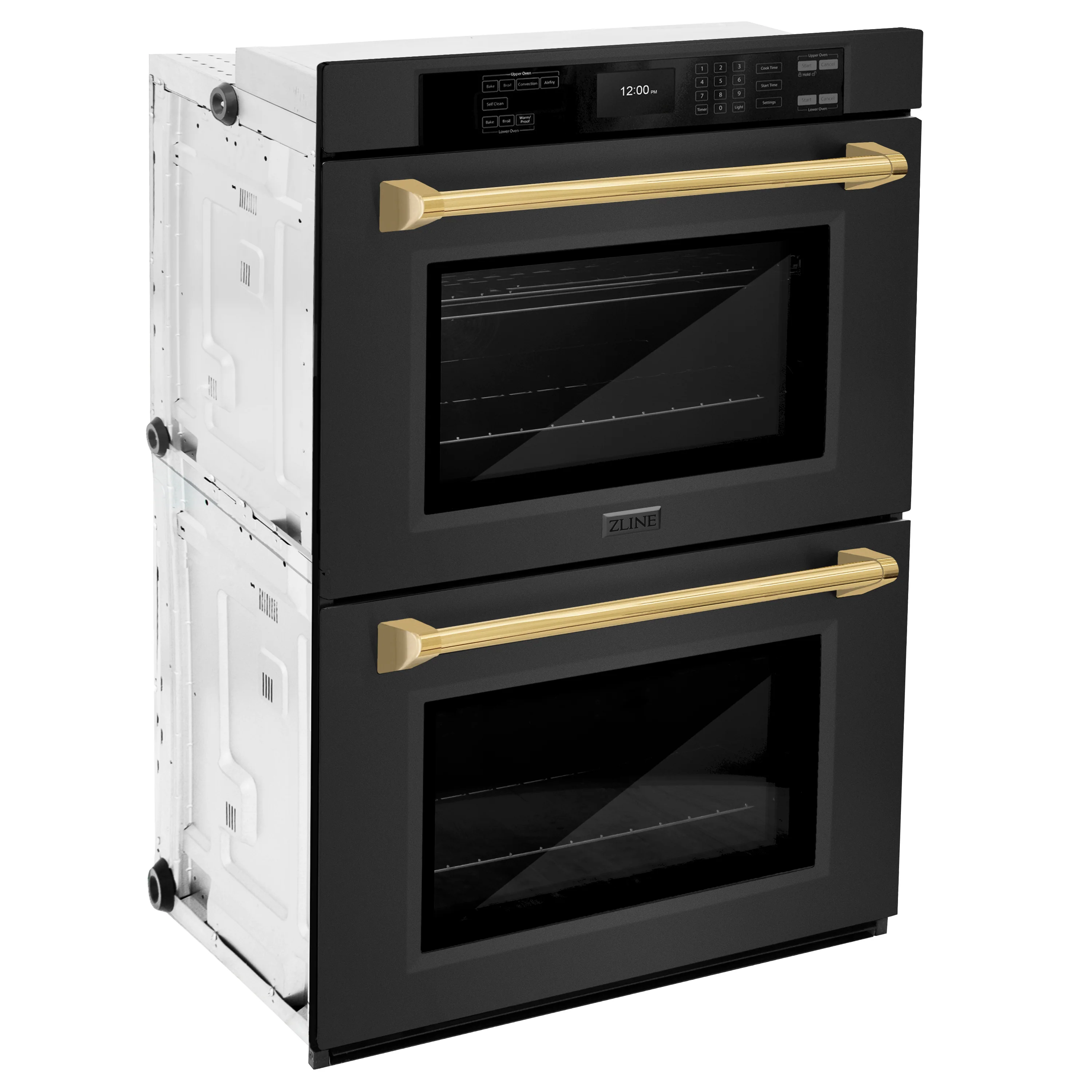 ZLINE 30 in. Autograph Edition Professional True Convection Double Wall Oven with Air Fry and Self Clean in Black Stainless Steel with Polished Gold Handles (WADBZ-30-G) - Image 6