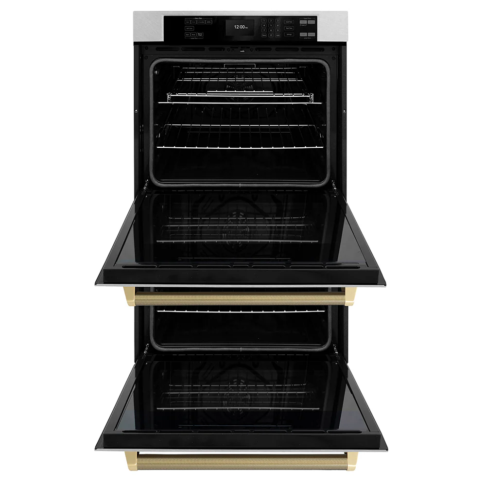 ZLINE Autograph Edition 30 in. Professional True Convection Double Wall Oven with Air Fry and Self Clean in Satin Stainless Steel with Champagne Bronze Helix Handles (WADSZ-30-KCB) - Image 5