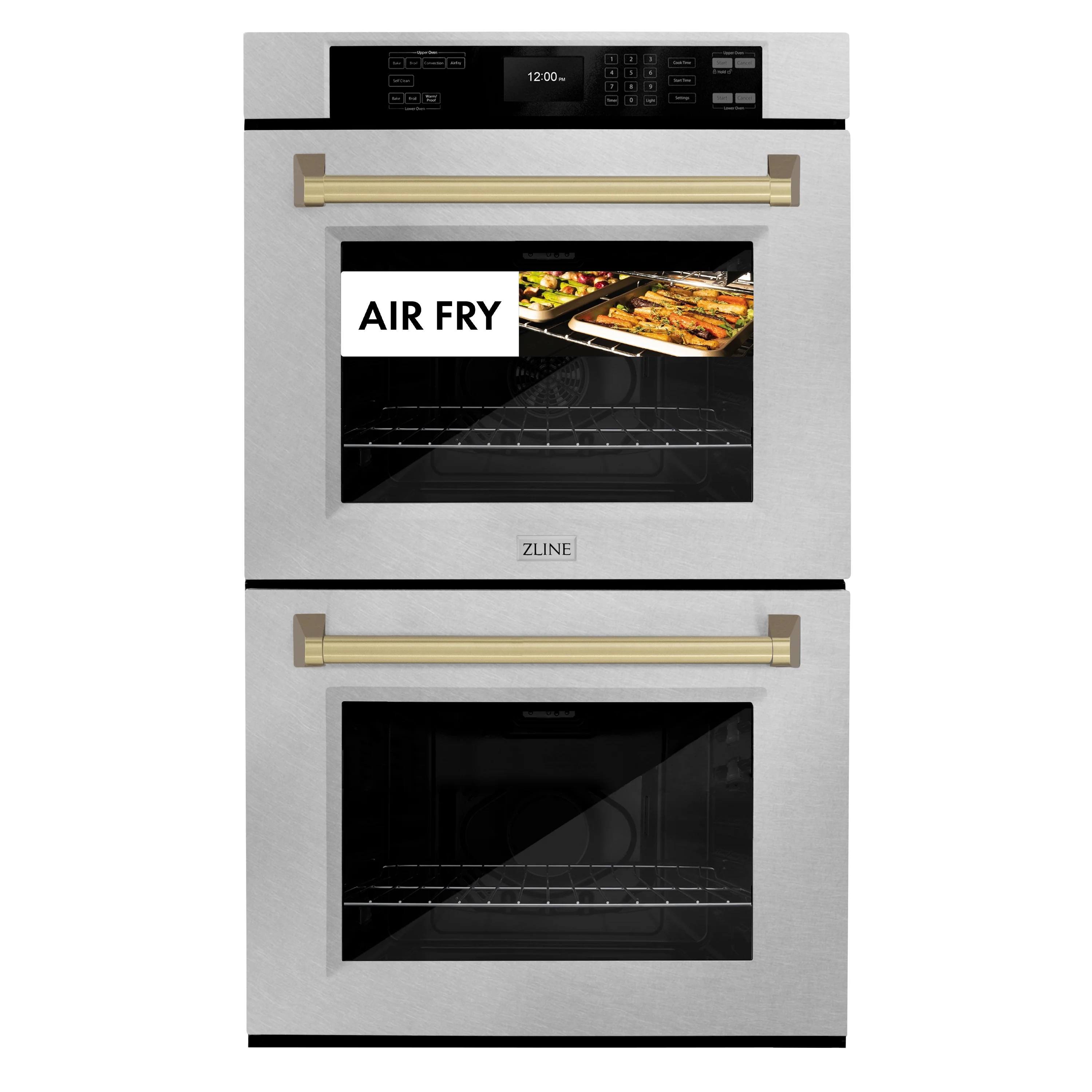 ZLINE 30 in. Autograph Edition Professional True Convection Double Wall Oven with Air Fry and Self Clean in Satin Stainless Steel with Champagne Bronze Handles (WADSZ-30-CB) - Image 3