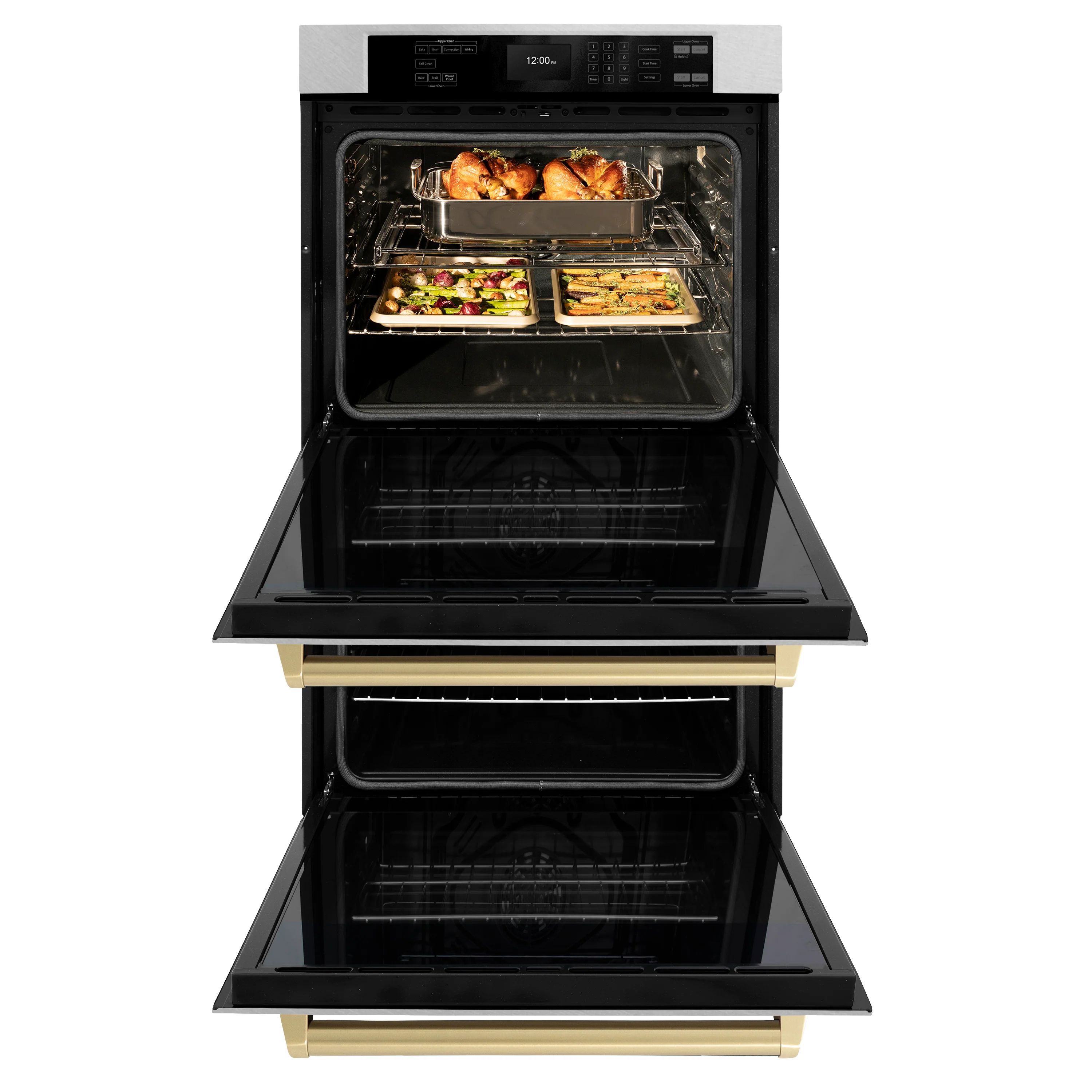 ZLINE 30 in. Autograph Edition Professional True Convection Double Wall Oven with Air Fry and Self Clean in Satin Stainless Steel with Champagne Bronze Handles (WADSZ-30-CB) - Image 5
