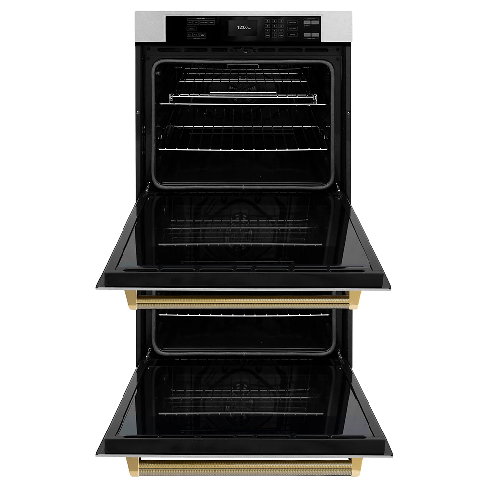 ZLINE Autograph Edition 30 in. Professional True Convection Double Wall Oven with Air Fry and Self Clean in Satin Stainless Steel with Polished Gold Helix Handles (WADSZ-30-KG) - Image 5