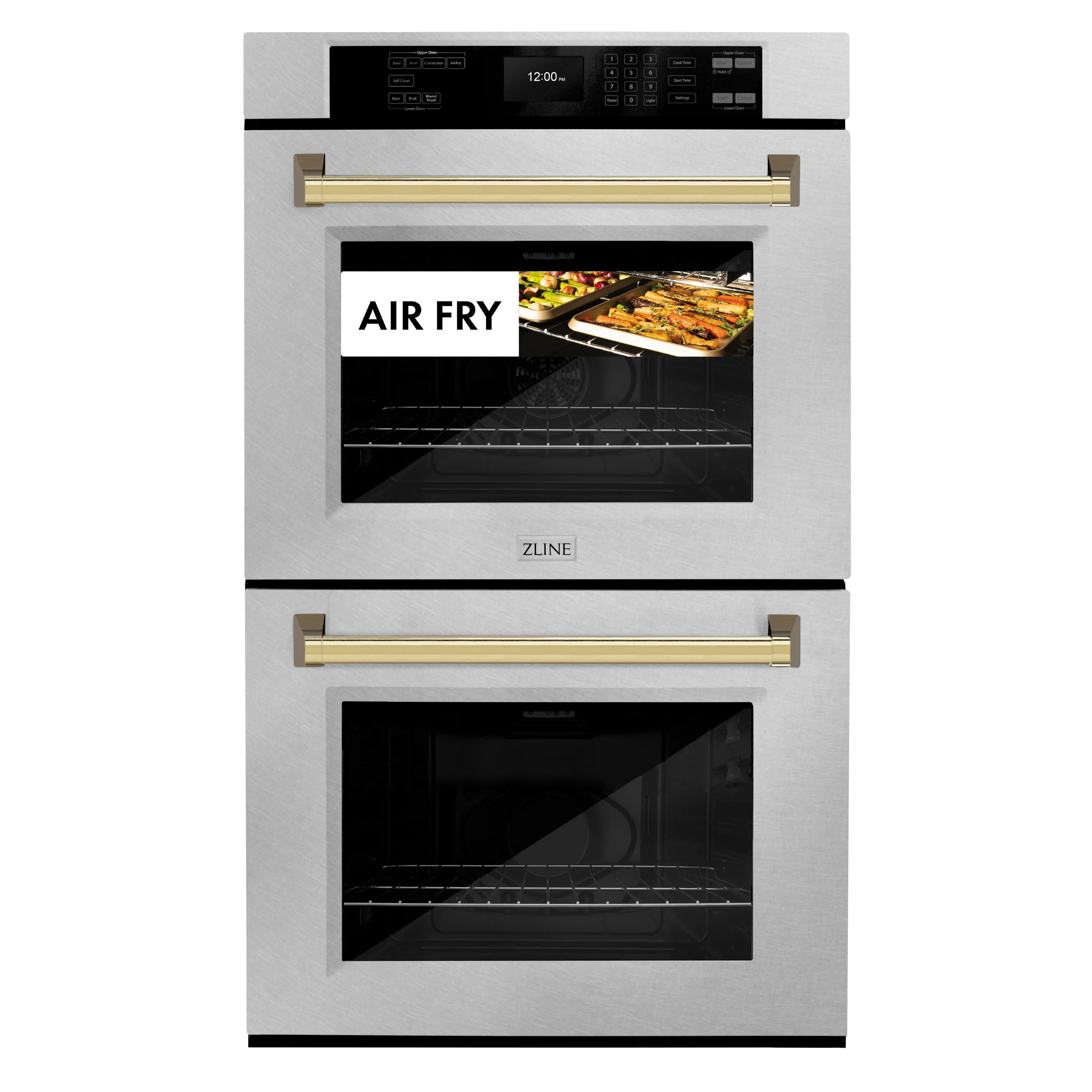 ZLINE 30 in. Autograph Edition Professional True Convection Double Wall Oven with Air Fry and Self Clean in Satin Stainless Steel with Polished Gold Handles (WADSZ-30-G) - Image 3