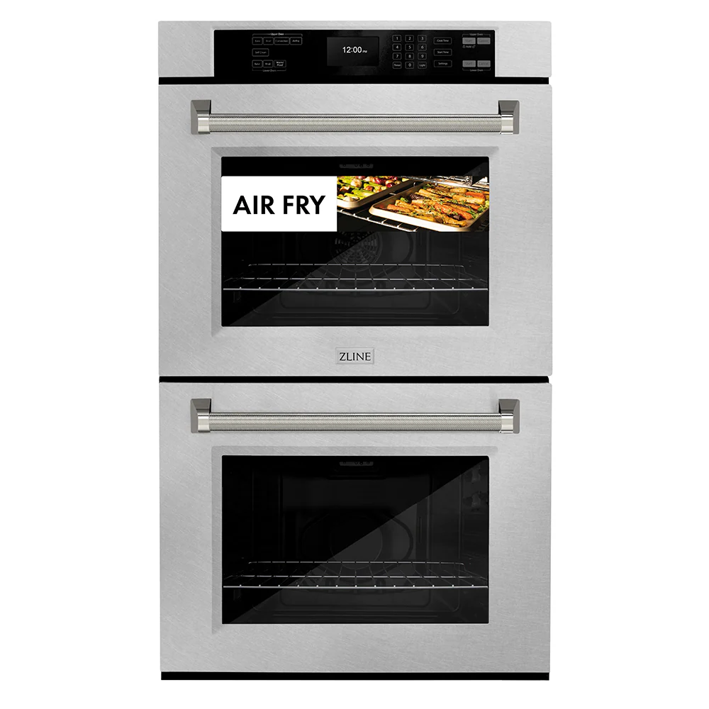 ZLINE Autograph Edition 30 in. Professional True Convection Double Wall Oven with Air Fry and Self Clean in Satin Stainless Steel with Polished Nickel Helix Handles (WADSZ-30-KPN) - Image 3