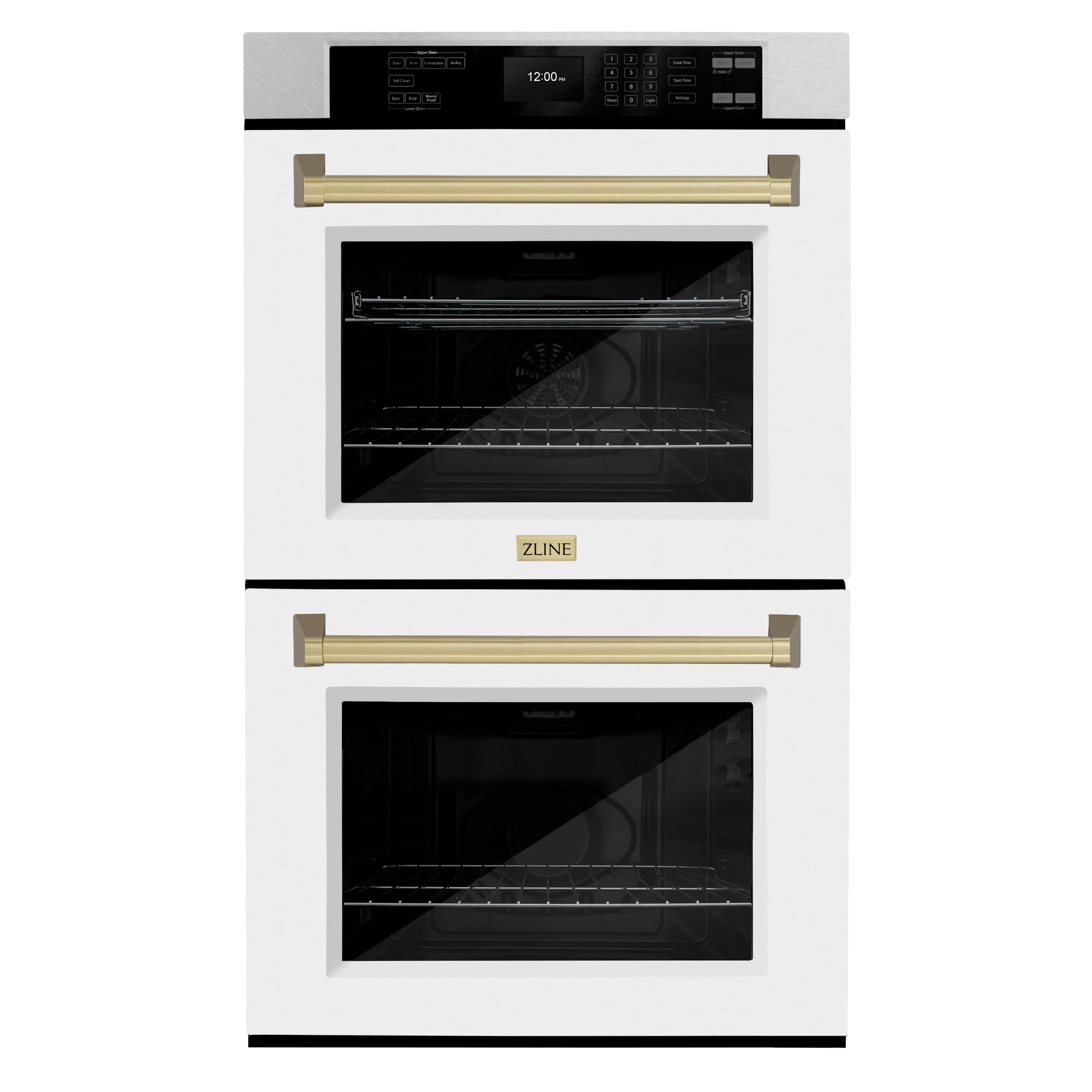 ZLINE 30 in. Autograph Edition Professional True Convection Double Wall Oven with Air Fry and Self Clean in Satin Stainless Steel with White Matte Doors and Champagne Bronze Handles (WADSZ-WM-30-CB) - Image 4