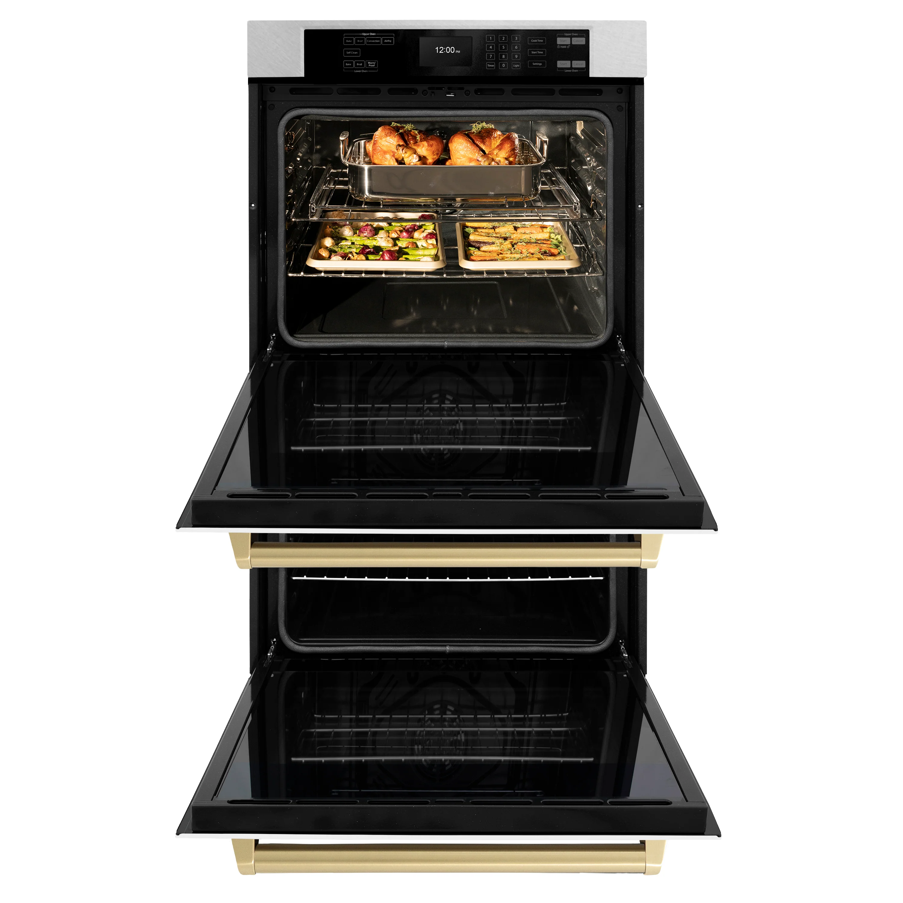 ZLINE 30 in. Autograph Edition Professional True Convection Double Wall Oven with Air Fry and Self Clean in Satin Stainless Steel with White Matte Doors and Champagne Bronze Handles (WADSZ-WM-30-CB) - Image 5