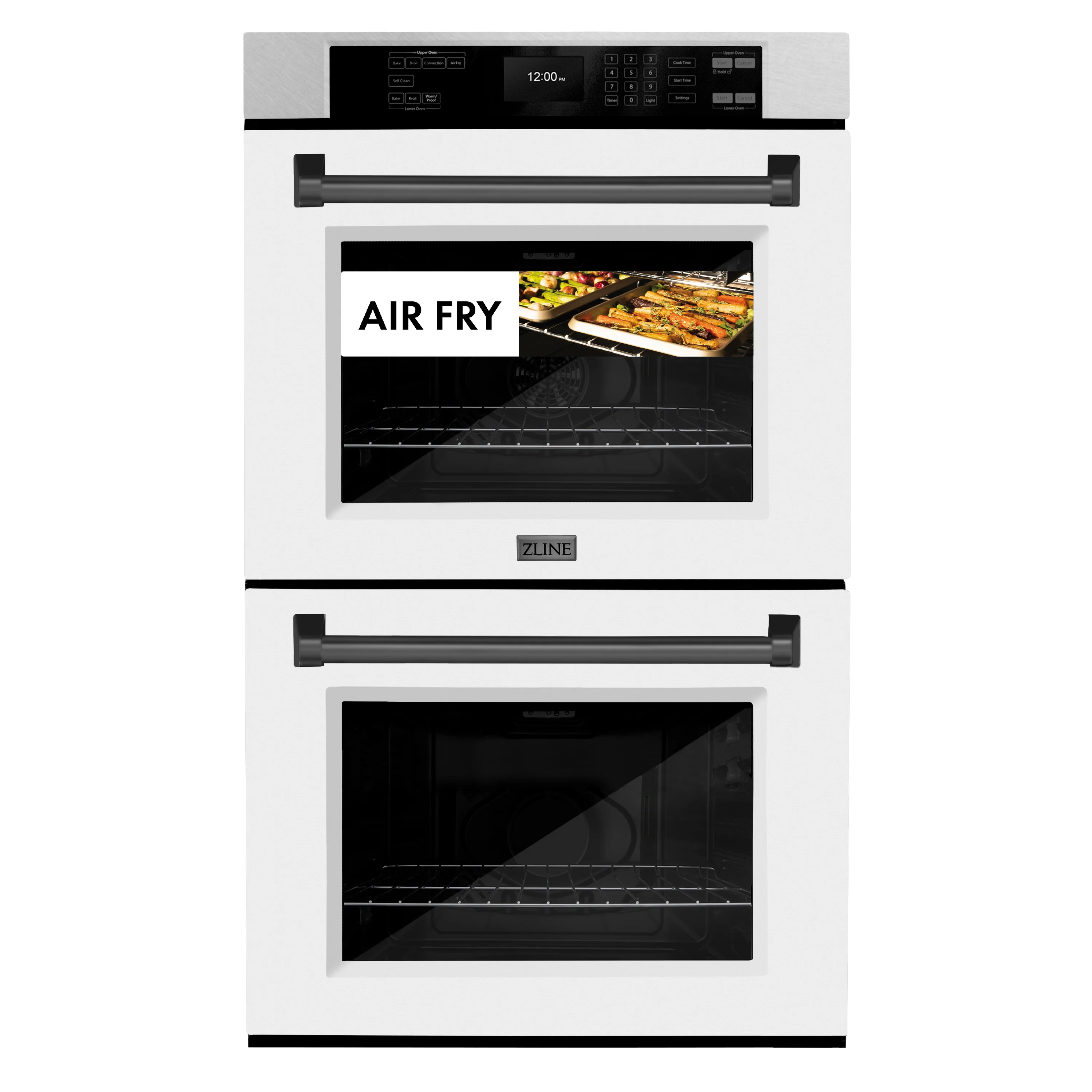ZLINE 30 in. Autograph Edition Professional True Convection Double Wall Oven with Air Fry and Self Clean in Satin Stainless Steel with White Matte Doors and Matte Black Handles (WADSZ-WM-30-MB) - Image 2