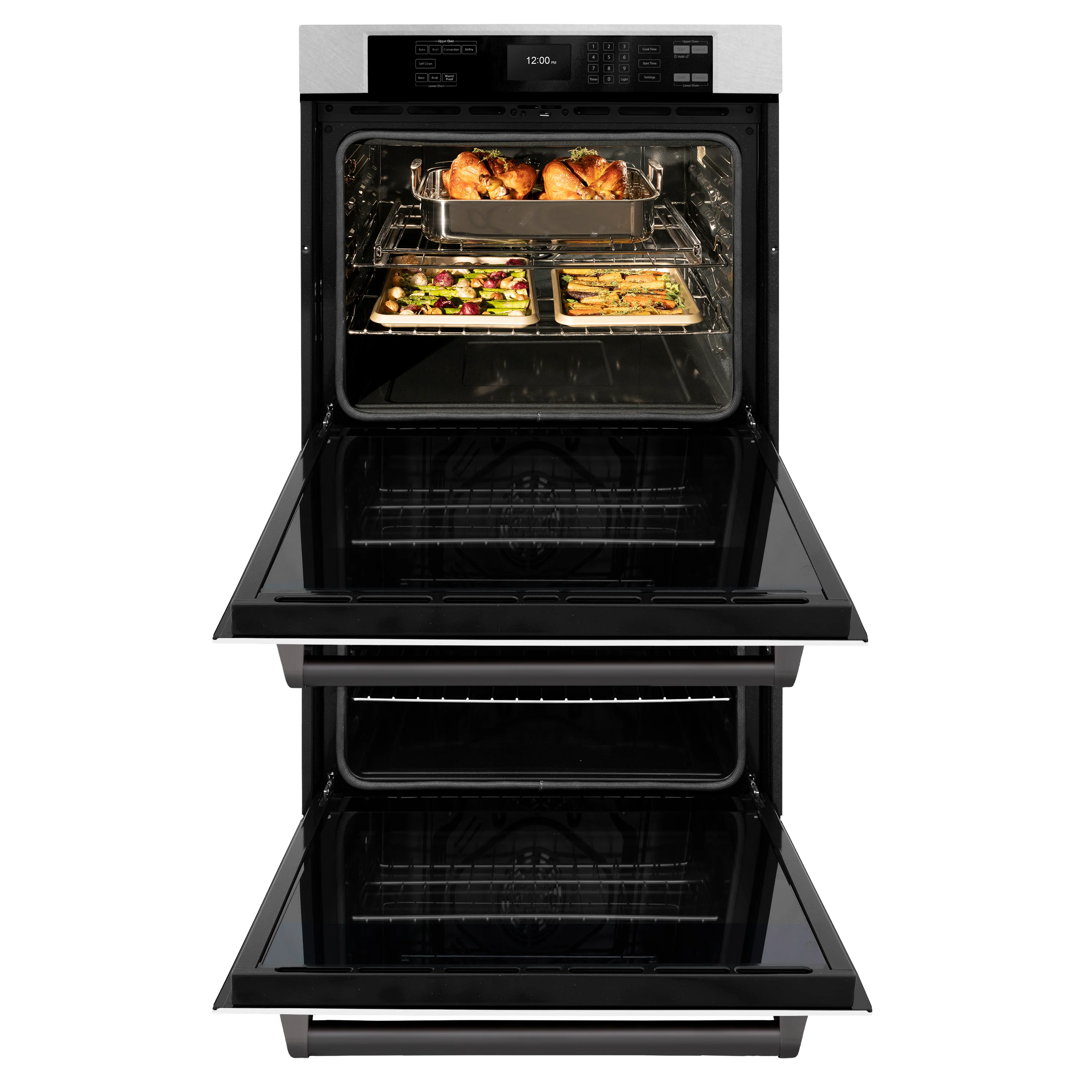 ZLINE 30 in. Autograph Edition Professional True Convection Double Wall Oven with Air Fry and Self Clean in Satin Stainless Steel with White Matte Doors and Matte Black Handles (WADSZ-WM-30-MB) - Image 4
