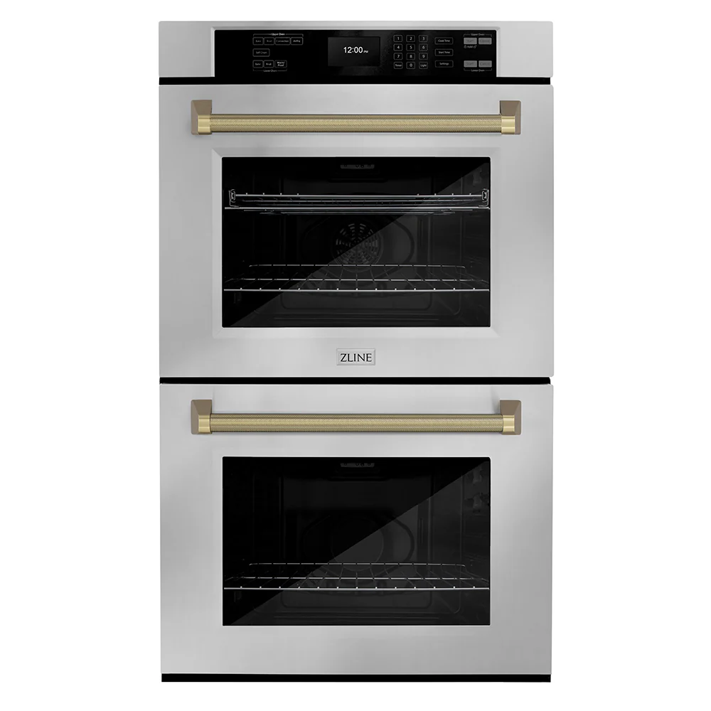 ZLINE Autograph Edition 30 in. Professional True Convection Double Wall Oven with Air Fry and Self Clean in Stainless Steel with Champagne Bronze Helix Handles (WADZ-30-KCB) - Image 4