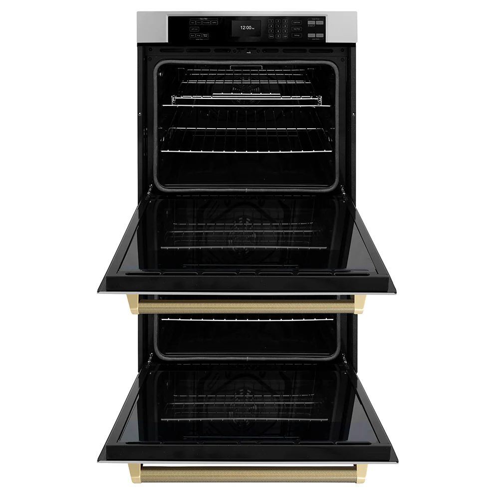 ZLINE Autograph Edition 30 in. Professional True Convection Double Wall Oven with Air Fry and Self Clean in Stainless Steel with Champagne Bronze Helix Handles (WADZ-30-KCB) - Image 5