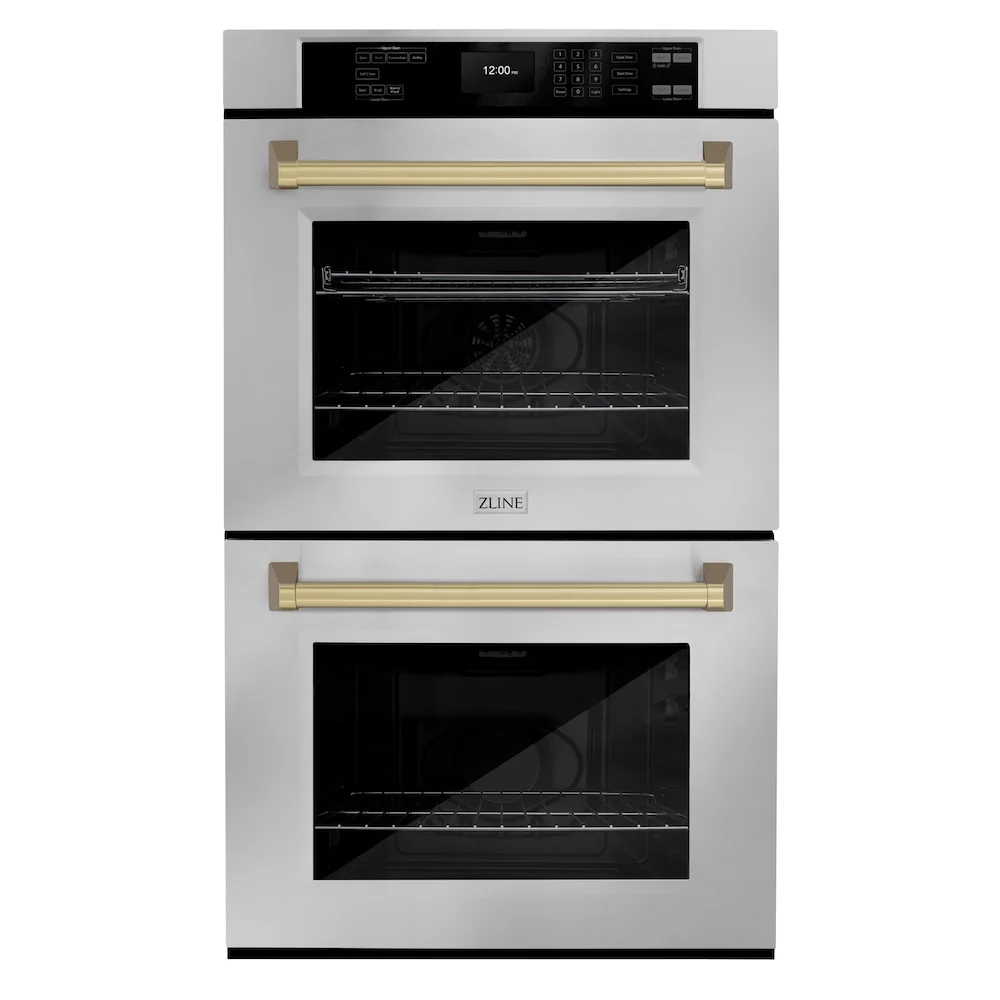 ZLINE Autograph Edition 30 in. Professional True Convection Double Wall Oven with Air Fry and Self Clean in Stainless Steel with Champagne Bronze Handles (WADZ-30-CB) - Image 3
