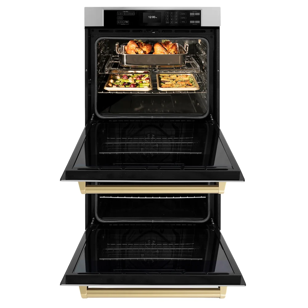 ZLINE Autograph Edition 30 in. Professional True Convection Double Wall Oven with Air Fry and Self Clean in Stainless Steel with Champagne Bronze Handles (WADZ-30-CB) - Image 6
