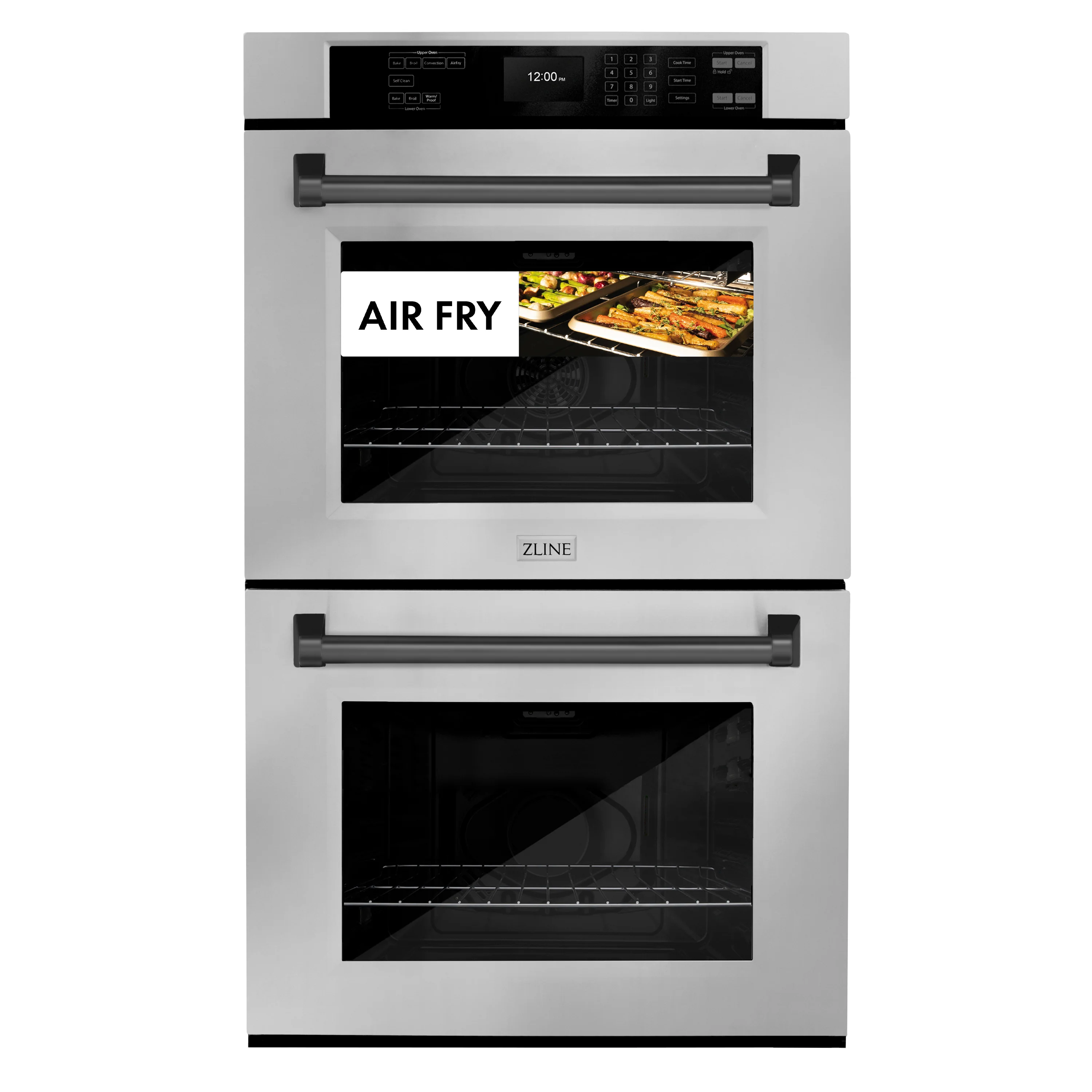 ZLINE 30 in. Autograph Edition Professional True Convection Double Wall Oven with Air Fry and Self Clean in Stainless Steel with Matte Black Handles (WADZ-30-MB) - Image 2