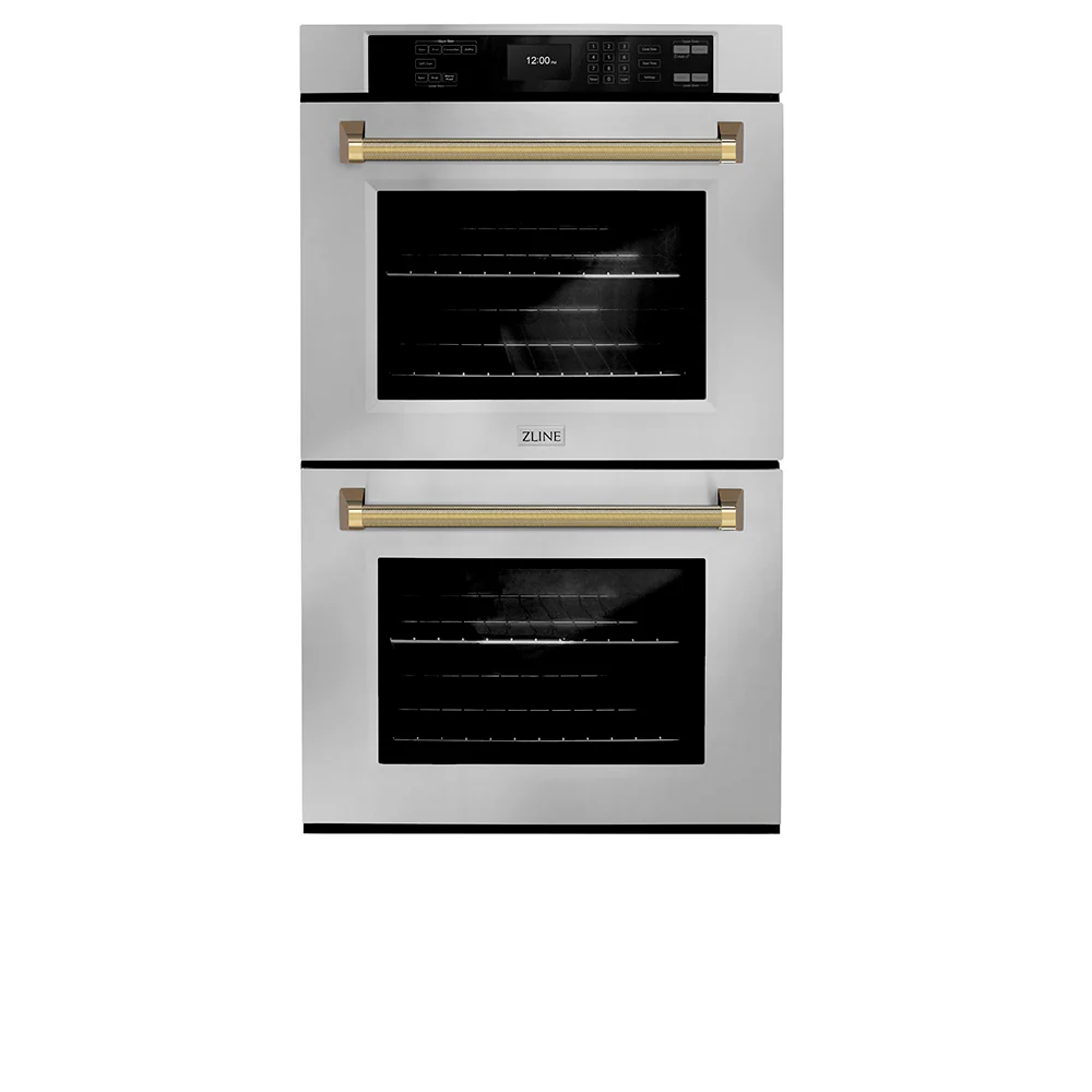 ZLINE Autograph Edition 30 in. Professional True Convection Double Wall Oven with Air Fry and Self Clean in Stainless Steel with Polished Gold Helix Handles (WADZ-30-KG) - Image 4