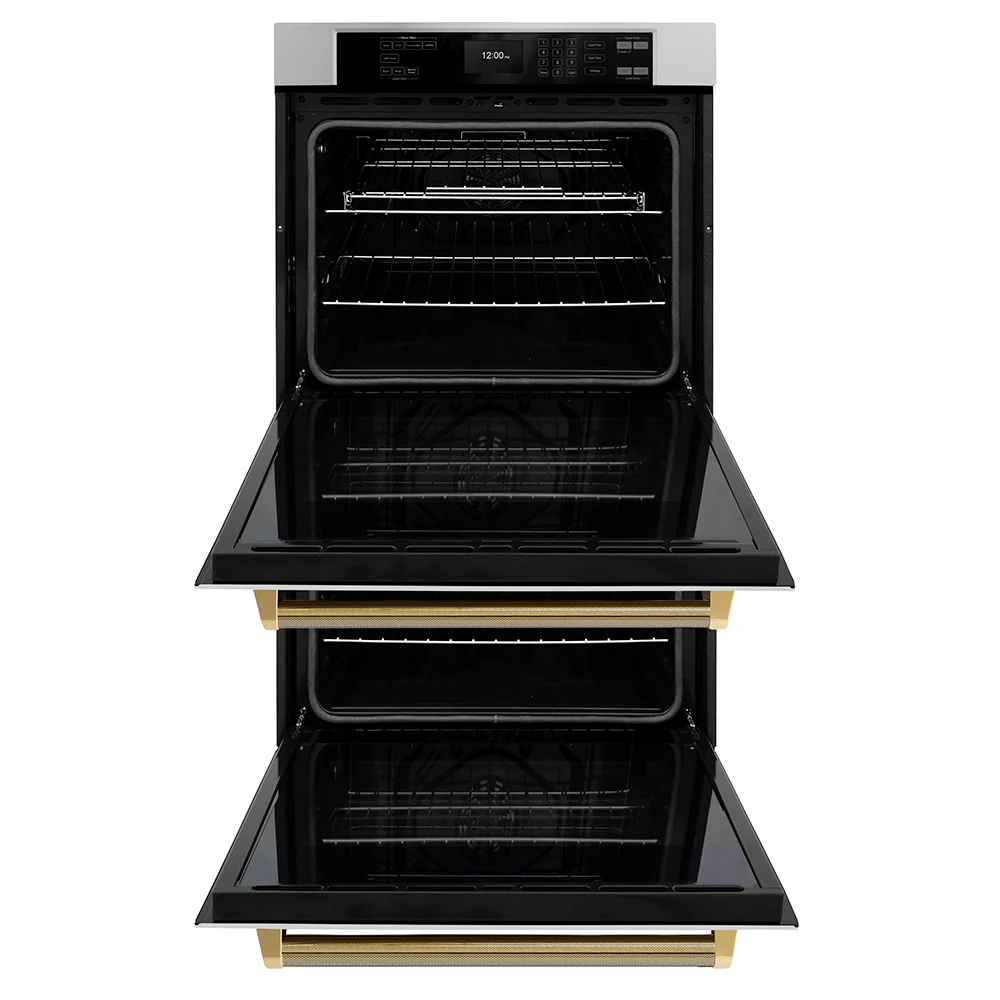 ZLINE Autograph Edition 30 in. Professional True Convection Double Wall Oven with Air Fry and Self Clean in Stainless Steel with Polished Gold Helix Handles (WADZ-30-KG) - Image 5