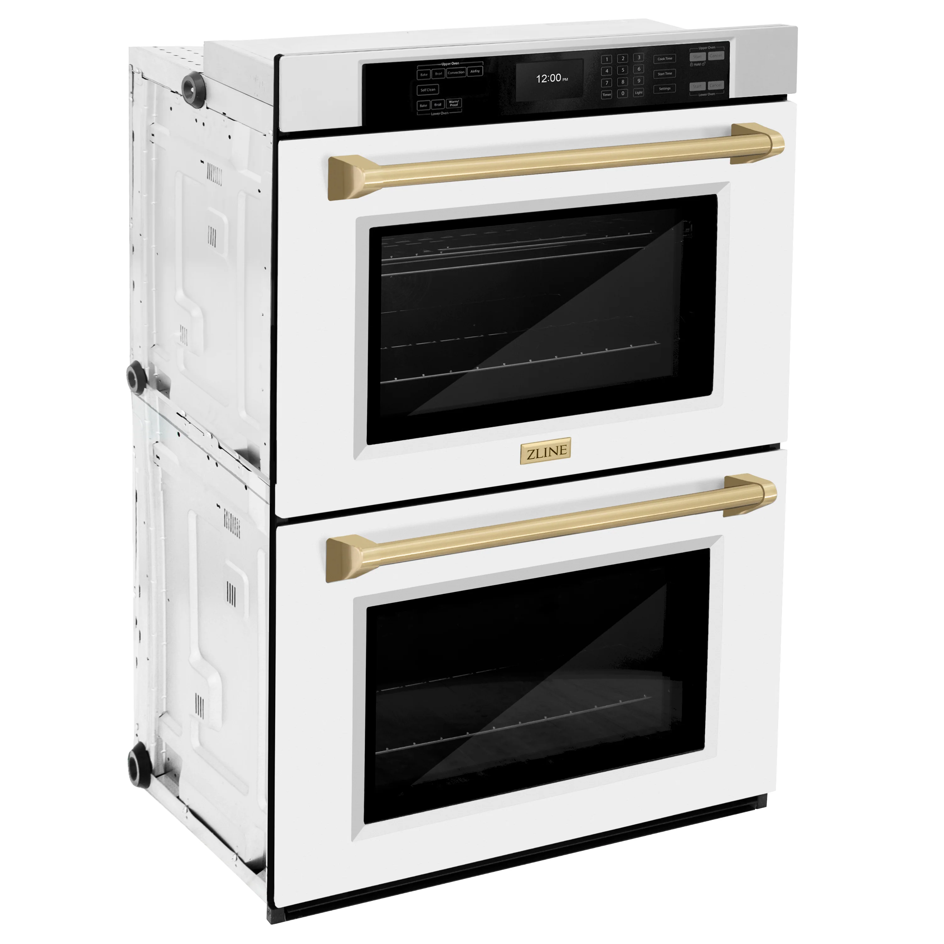 ZLINE 30 in. Autograph Edition Professional True Convection Double Wall Oven with Air Fry and Self Clean in Stainless Steel with White Matte Doors and Champagne Bronze Handles (WADZ-WM-30-CB) - Image 5