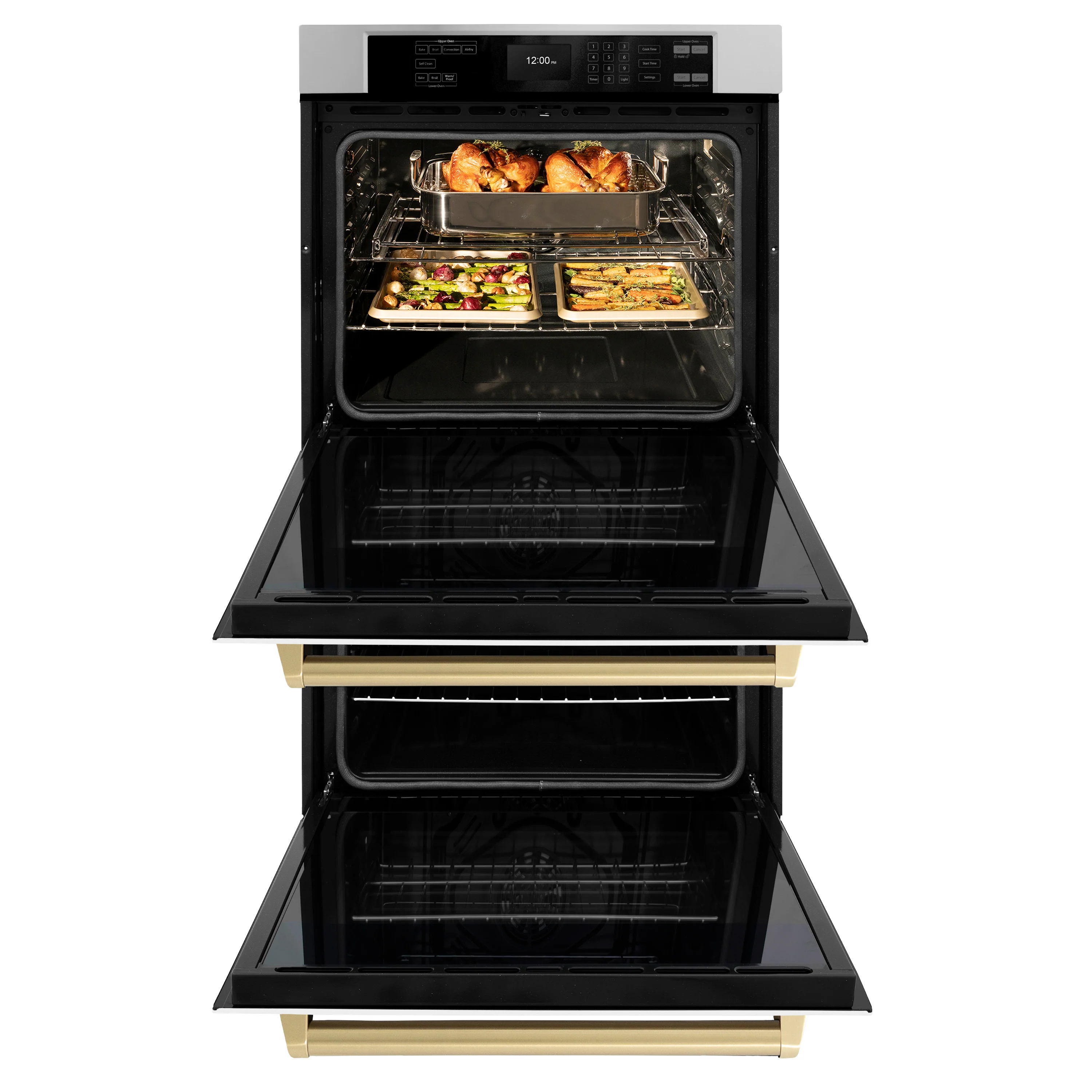 ZLINE 30 in. Autograph Edition Professional True Convection Double Wall Oven with Air Fry and Self Clean in Stainless Steel with White Matte Doors and Champagne Bronze Handles (WADZ-WM-30-CB) - Image 7