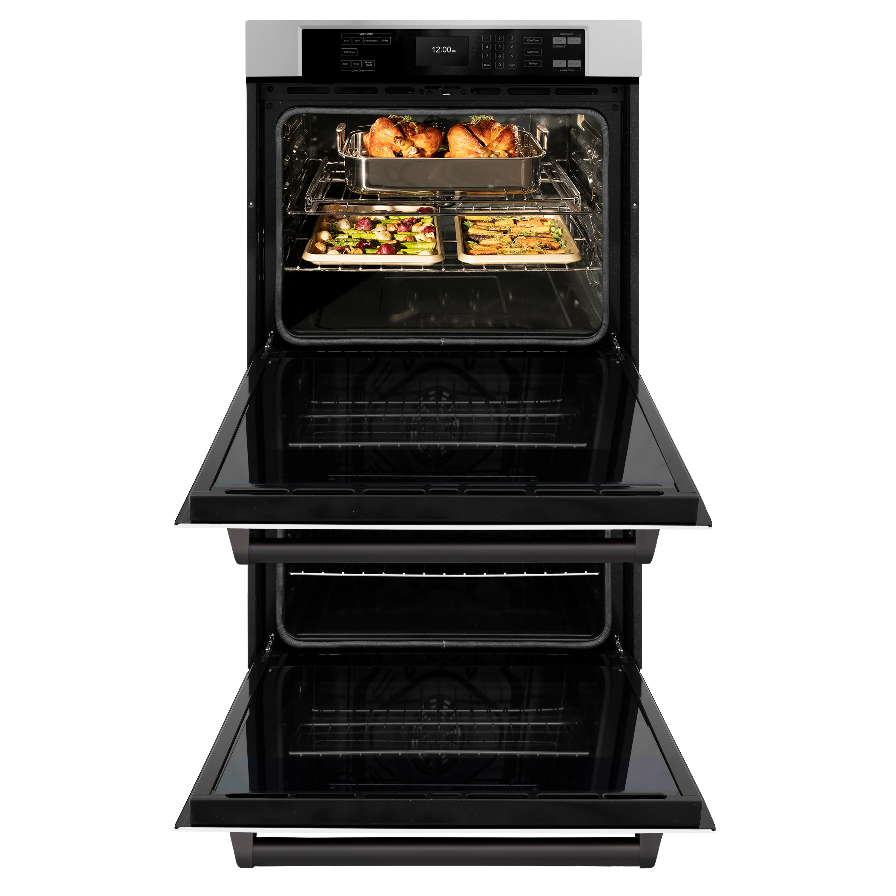ZLINE 30 in. Autograph Edition Professional True Convection Double Wall Oven with Air Fry and Self Clean in Stainless Steel with White Matte Doors and Matte Black Handles (WADZ-WM-30-MB) - Image 5