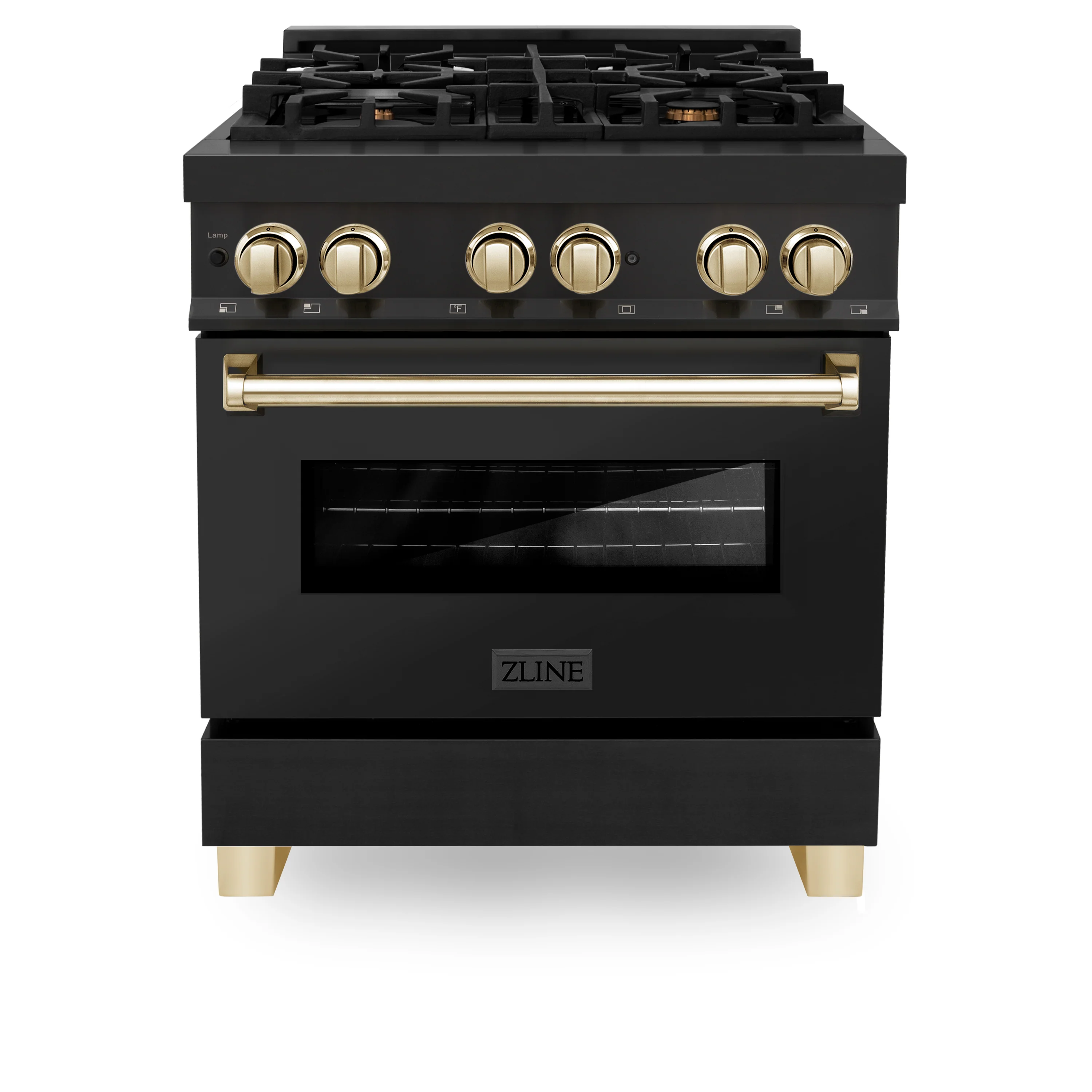 ZLINE Autograph Edition 30 in. 4.0 cu. ft. Legacy Dual Fuel Range with 4 Burner Gas Cooktop and Electric Convection Oven in Black Stainless Steel and Polished Gold Accents, Open Box-Great Condition - Image 4