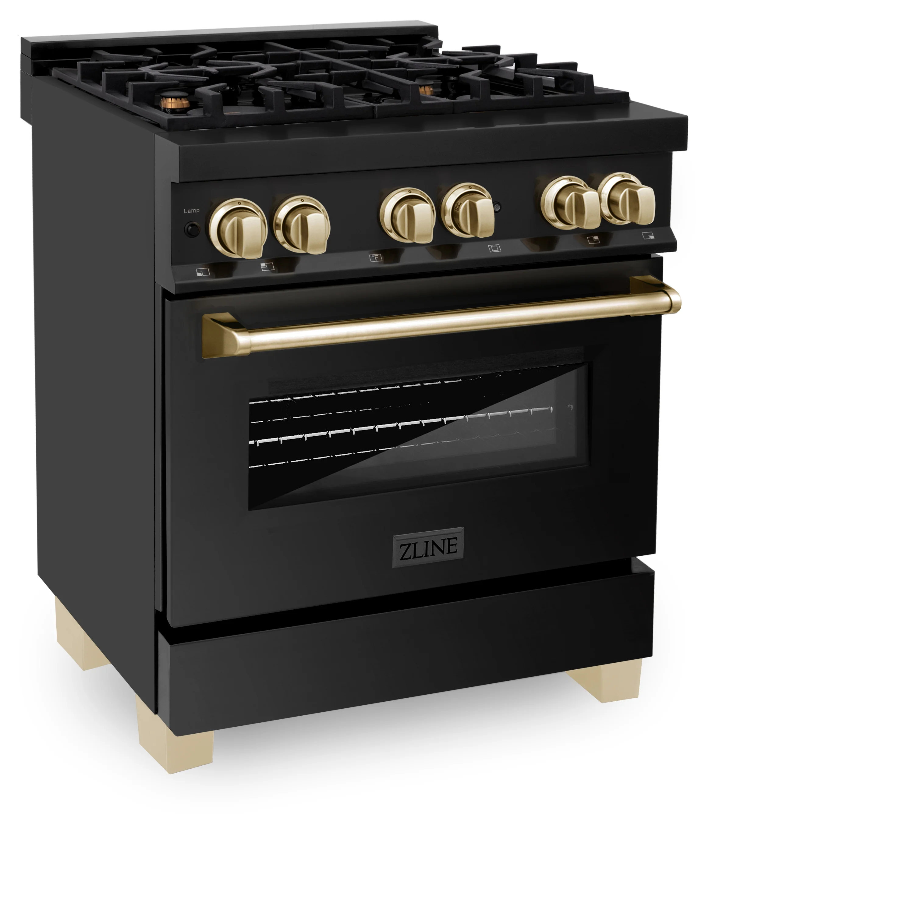 ZLINE Autograph Edition 30 in. 4.0 cu. ft. Legacy Dual Fuel Range with 4 Burner Gas Cooktop and Electric Convection Oven in Black Stainless Steel and Polished Gold Accents, Open Box-Great Condition - Image 5