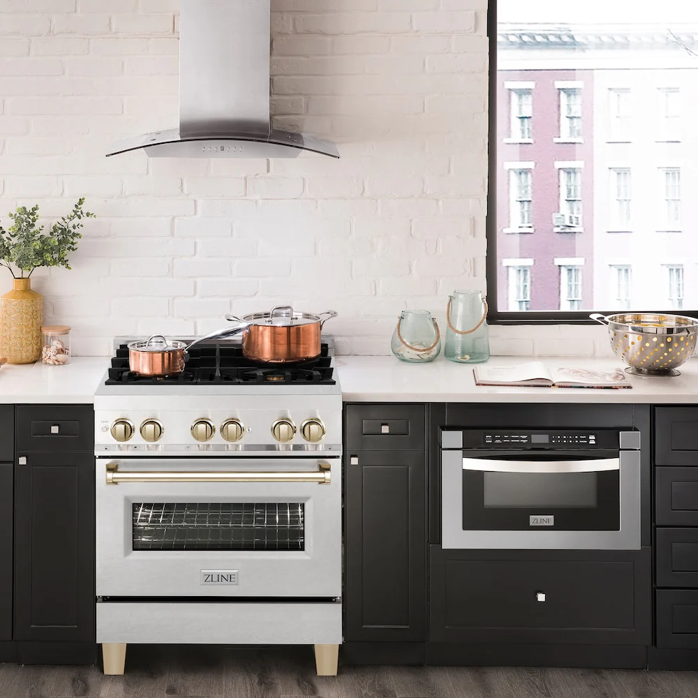 ZLINE Autograph Edition 30 in. 4.0 cu. ft. Legacy Dual Fuel Range with 4 Burner Gas Cooktop and Electric Convection Oven in Satin Stainless Steel and Polished Gold Accents, Open Box-Great Condition - Image 14