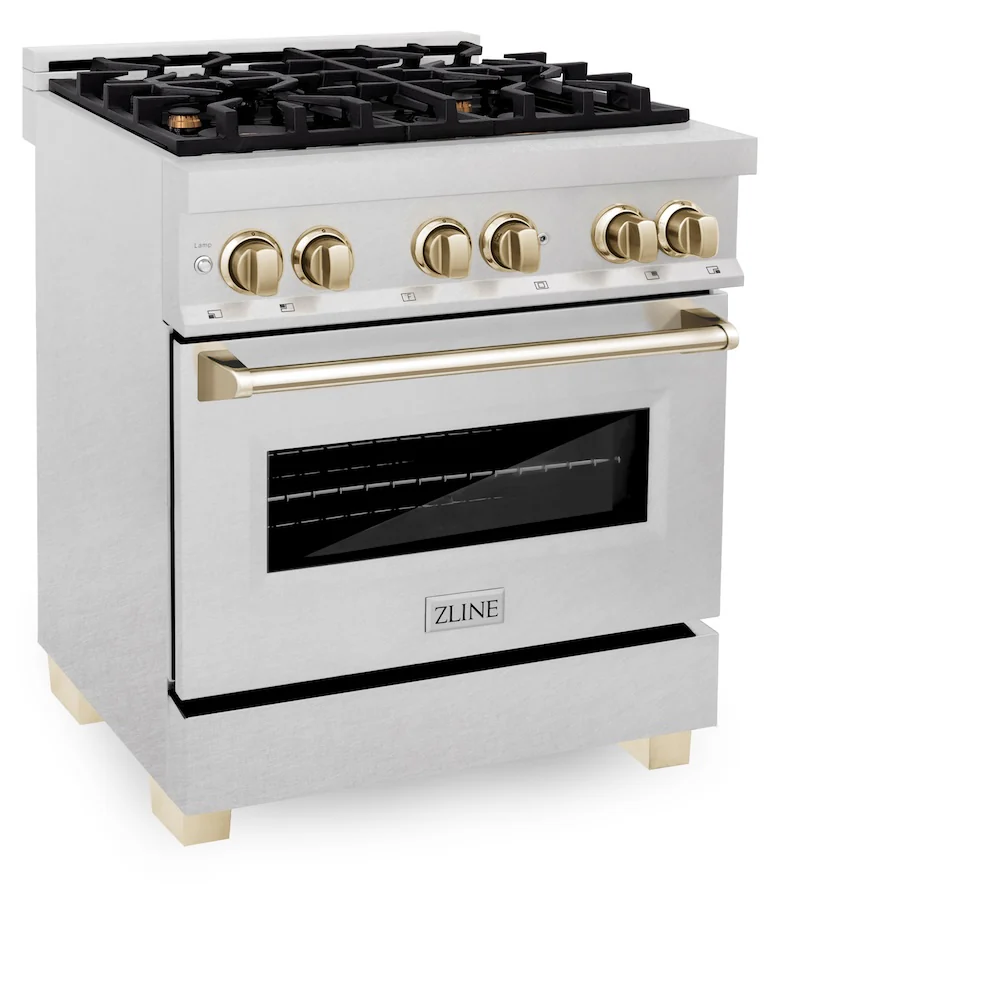 ZLINE Autograph Edition 30 in. 4.0 cu. ft. Legacy Dual Fuel Range with 4 Burner Gas Cooktop and Electric Convection Oven in Satin Stainless Steel and Polished Gold Accents, Open Box-Great Condition - Image 5