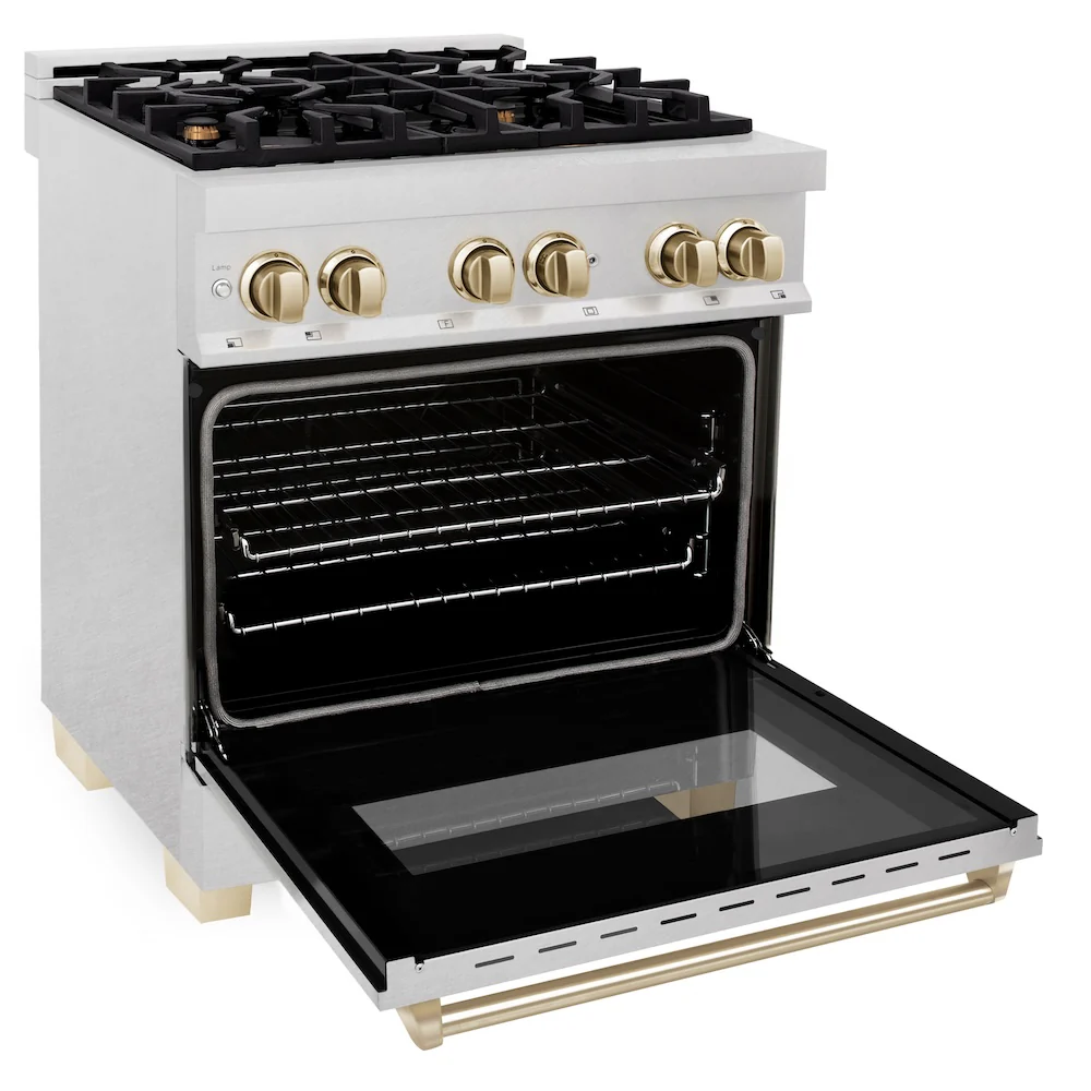 ZLINE Autograph Edition 30 in. 4.0 cu. ft. Legacy Dual Fuel Range with 4 Burner Gas Cooktop and Electric Convection Oven in Satin Stainless Steel and Polished Gold Accents, Open Box-Great Condition - Image 6
