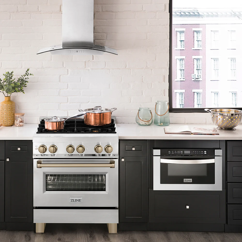 ZLINE Autograph Edition 30 in. 4.0 cu. ft. Legacy Dual Fuel Range with 4 Burner Gas Cooktop and Electric Convection Oven in Stainless Steel and Champagne Bronze Accents, Open Box-Great Condition - Image 11