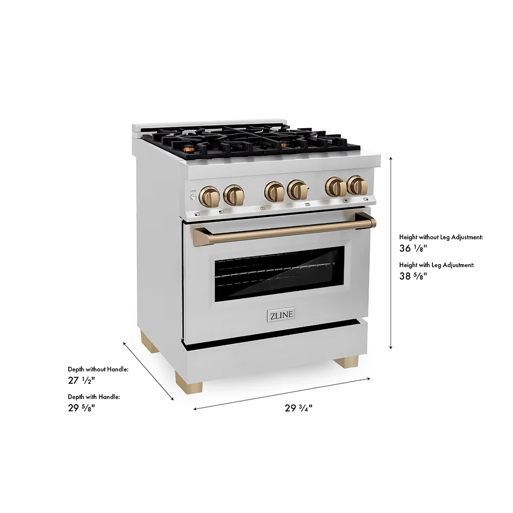 ZLINE Autograph Edition 30 in. 4.0 cu. ft. Legacy Dual Fuel Range with 4 Burner Gas Cooktop and Electric Convection Oven in Stainless Steel and Champagne Bronze Accents, Open Box-Great Condition - Image 16