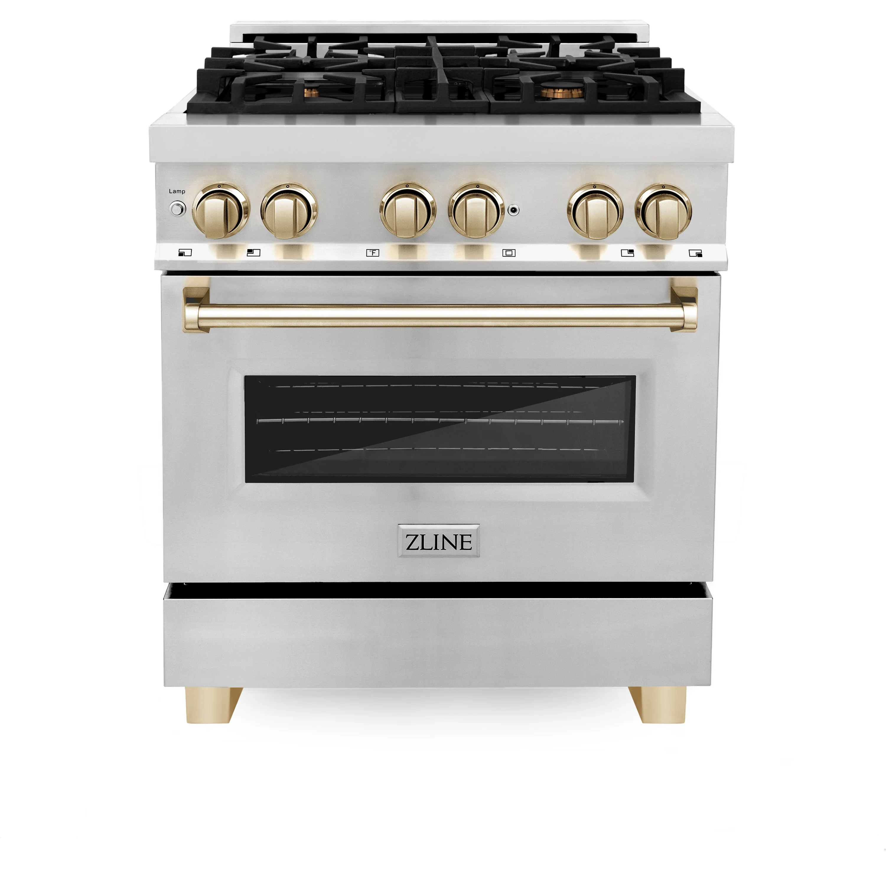 ZLINE Autograph Edition 30 in. 4.0 cu. ft. Legacy Dual Fuel Range with 4 Burner Gas Cooktop and Electric Convection Oven in Stainless Steel and Polished Gold Accents, Open Box-Great Condition - Image 4