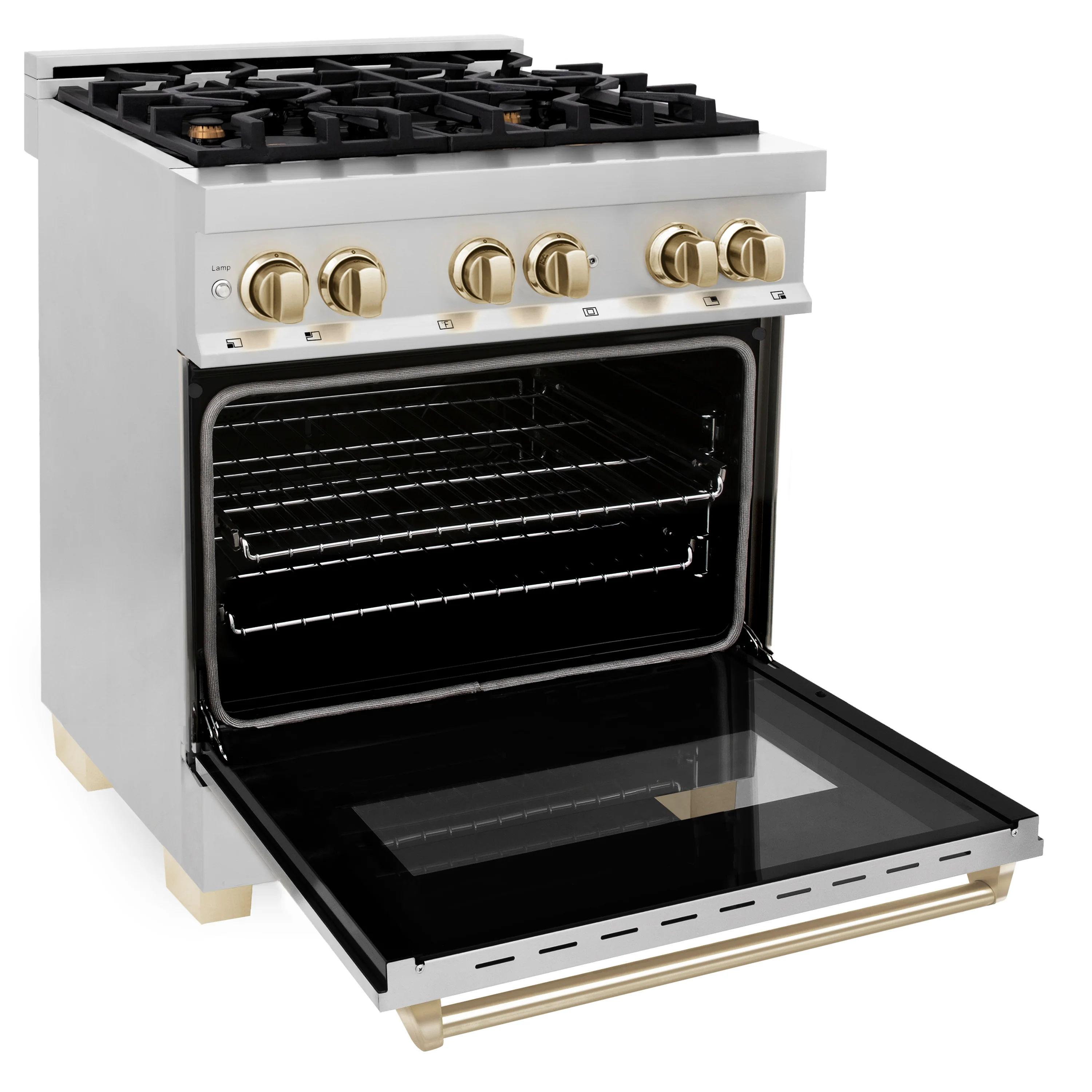 ZLINE Autograph Edition 30 in. 4.0 cu. ft. Legacy Dual Fuel Range with 4 Burner Gas Cooktop and Electric Convection Oven in Stainless Steel and Polished Gold Accents, Open Box-Great Condition - Image 6
