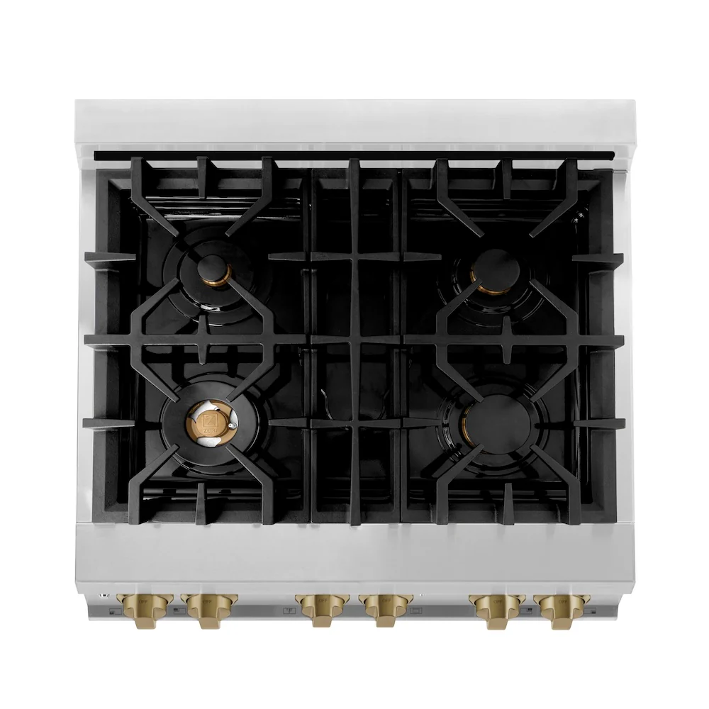 ZLINE Autograph Edition 30 in. 4.0 cu. ft. Legacy Dual Fuel Range with 4 Burner Gas Cooktop and Electric Convection Oven in Stainless Steel with White Matte Door and Champagne Bronze Accents, Open Box-Great Condition - Image 3