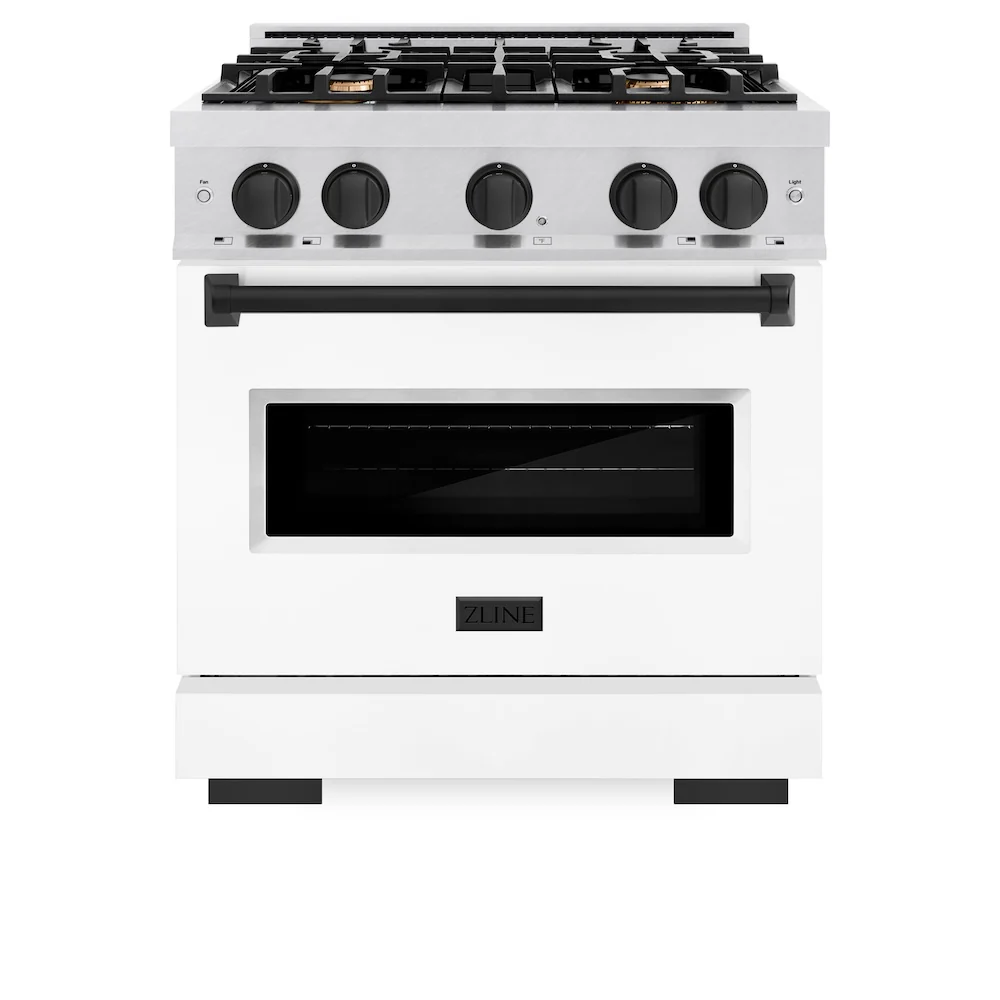 ZLINE Autograph Edition 30 in. 4.2 cu. ft. Classic Dual Fuel Range with 4 Burner Gas Cooktop and Electric Convection Oven in Satin Stainless Steel with White Matte Door and Matte Black Accents, Open Box-Great Condition - Image 3