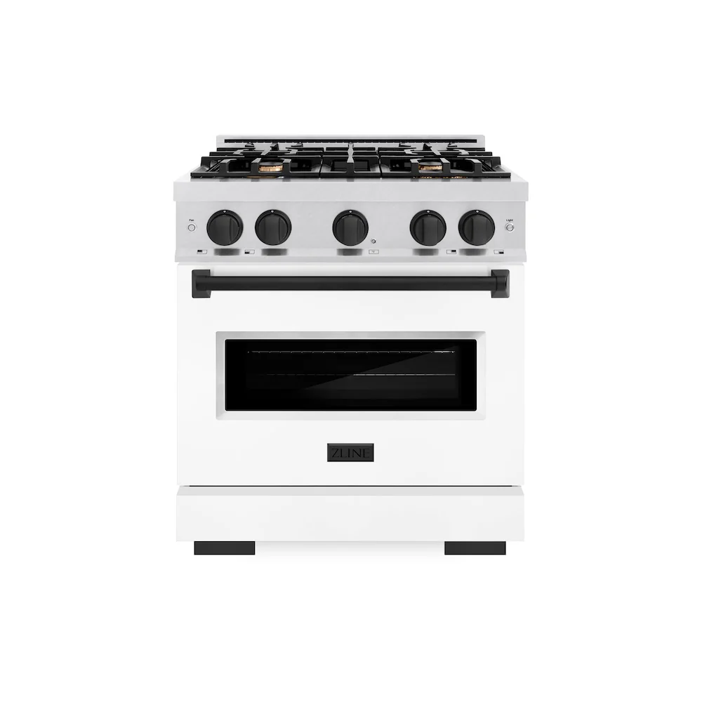 ZLINE Autograph Edition 30 in. 4.2 cu. ft. Classic Dual Fuel Range with 4 Burner Gas Cooktop and Electric Convection Oven in Satin Stainless Steel with White Matte Door and Matte Black Accents, Open Box-Great Condition - Image 4