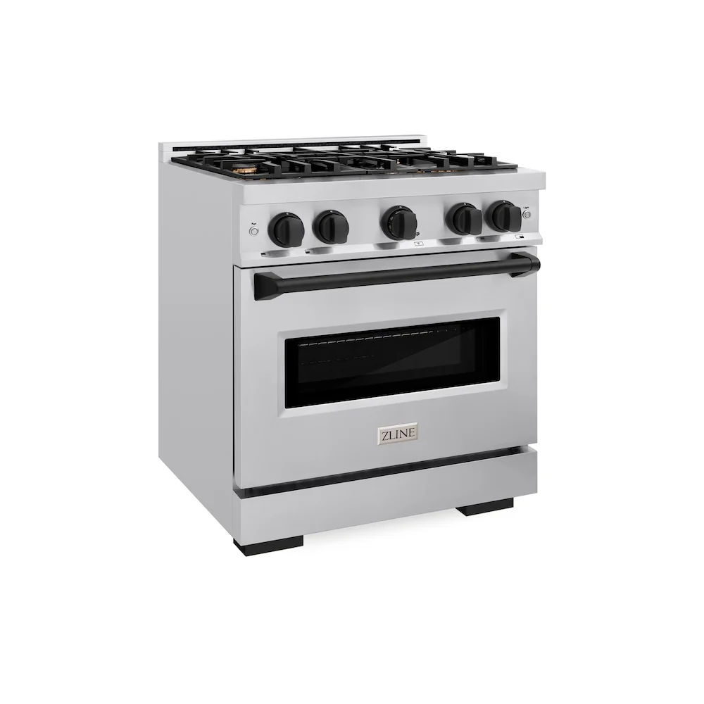 ZLINE Autograph Edition 30 in. 4.2 cu. ft. Classic Dual Fuel Range with 4 Burner Gas Cooktop and Electric Convection Oven in Stainless Steel with Matte Black Accents, Open Box-Great Condition