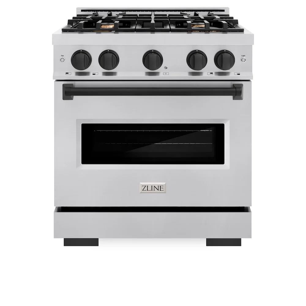 ZLINE Autograph Edition 30 in. 4.2 cu. ft. Classic Dual Fuel Range with 4 Burner Gas Cooktop and Electric Convection Oven in Stainless Steel with Matte Black Accents, Open Box-Great Condition - Image 4