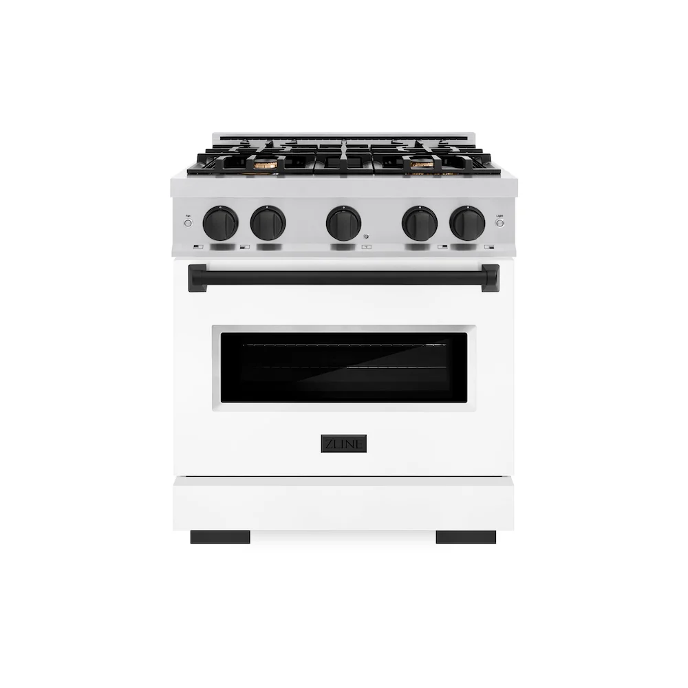 ZLINE Autograph Edition 30 in. 4.2 cu. ft. Classic Dual Fuel Range with 4 Burner Gas Cooktop and Electric Convection Oven in Stainless Steel with White Matte Door and Matte Black Accents, Open Box-Great Condition - Image 3