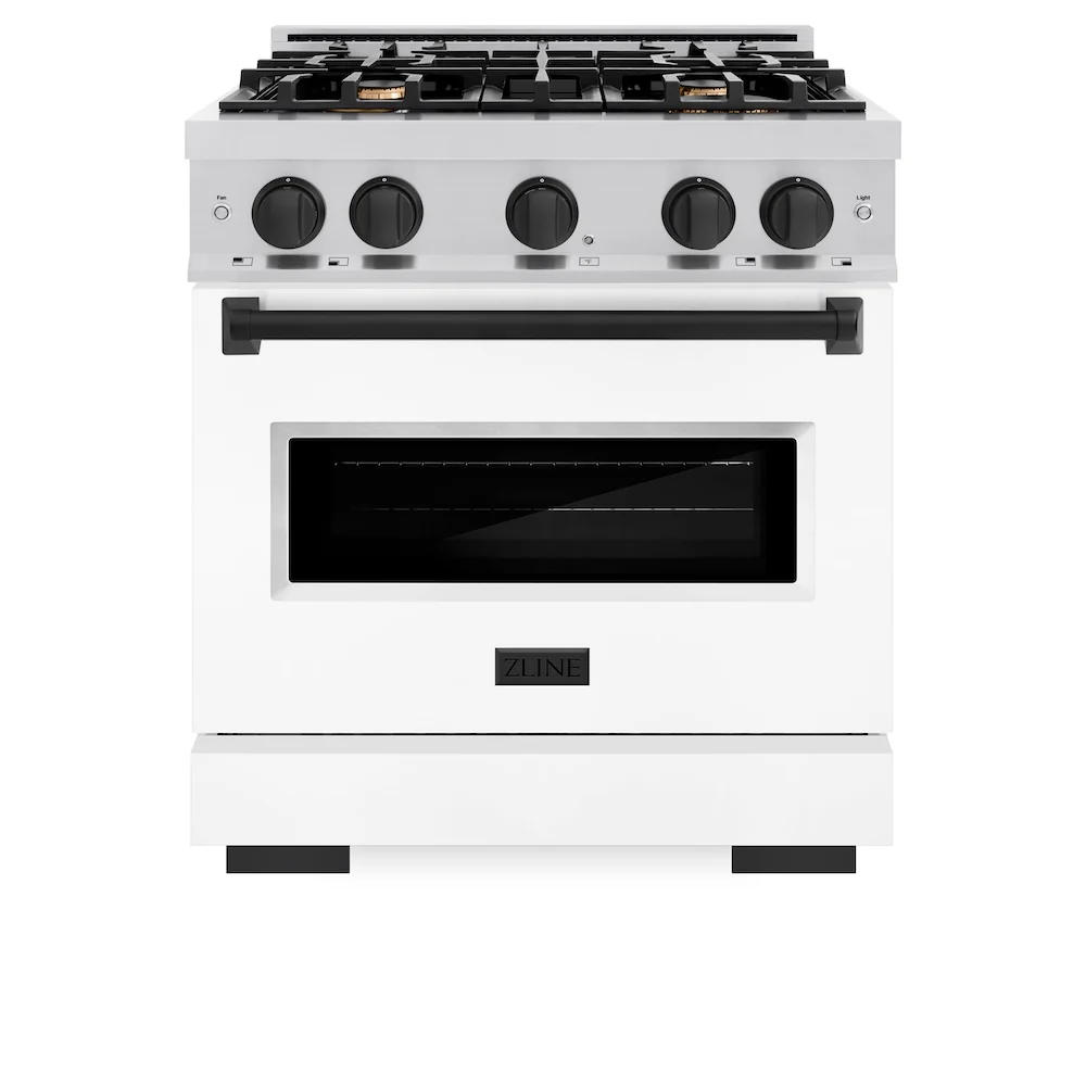 ZLINE Autograph Edition 30 in. 4.2 cu. ft. Classic Dual Fuel Range with 4 Burner Gas Cooktop and Electric Convection Oven in Stainless Steel with White Matte Door and Matte Black Accents, Open Box-Great Condition - Image 4