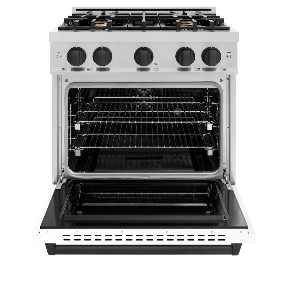 ZLINE Autograph Edition 30 in. 4.2 cu. ft. Classic Dual Fuel Range with 4 Burner Gas Cooktop and Electric Convection Oven in Stainless Steel with White Matte Door and Matte Black Accents, Open Box-Great Condition - Image 5