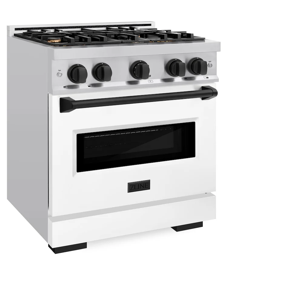 ZLINE Autograph Edition 30 in. 4.2 cu. ft. Classic Dual Fuel Range with 4 Burner Gas Cooktop and Electric Convection Oven in Stainless Steel with White Matte Door and Matte Black Accents, Open Box-Great Condition - Image 6