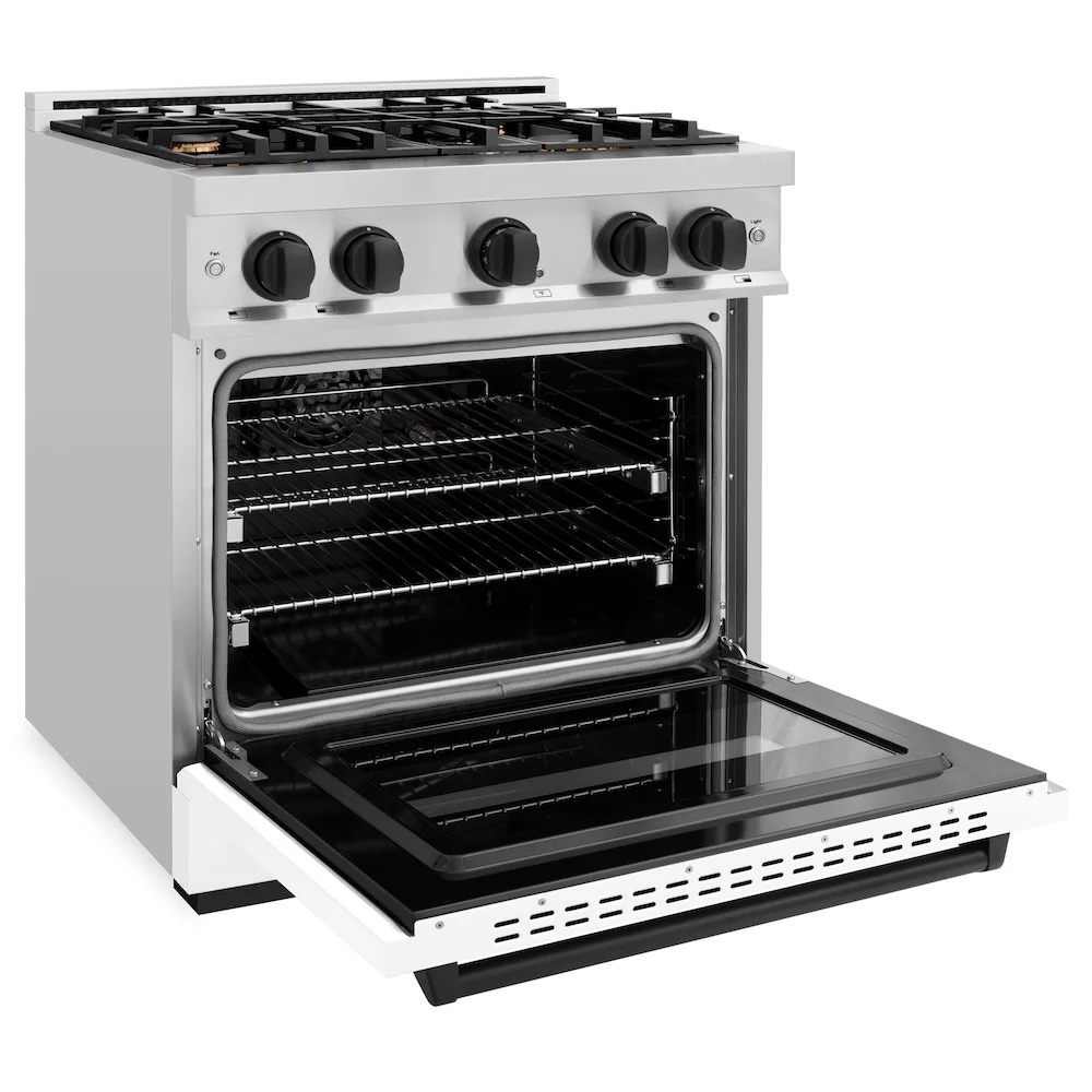 ZLINE Autograph Edition 30 in. 4.2 cu. ft. Classic Dual Fuel Range with 4 Burner Gas Cooktop and Electric Convection Oven in Stainless Steel with White Matte Door and Matte Black Accents, Open Box-Great Condition - Image 7