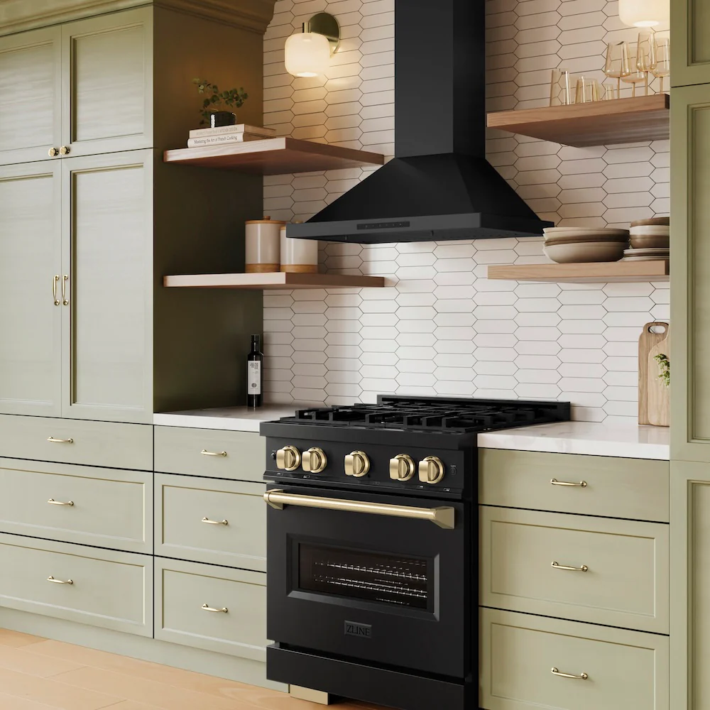 ZLINE Autograph Edition 30 in. 4.2 cu. ft. Classic Gas Range with 4 Burner Cooktop and Convection Gas Oven in Black Stainless Steel and Champagne Bronze Accents, Open Box-Great Condition - Image 10
