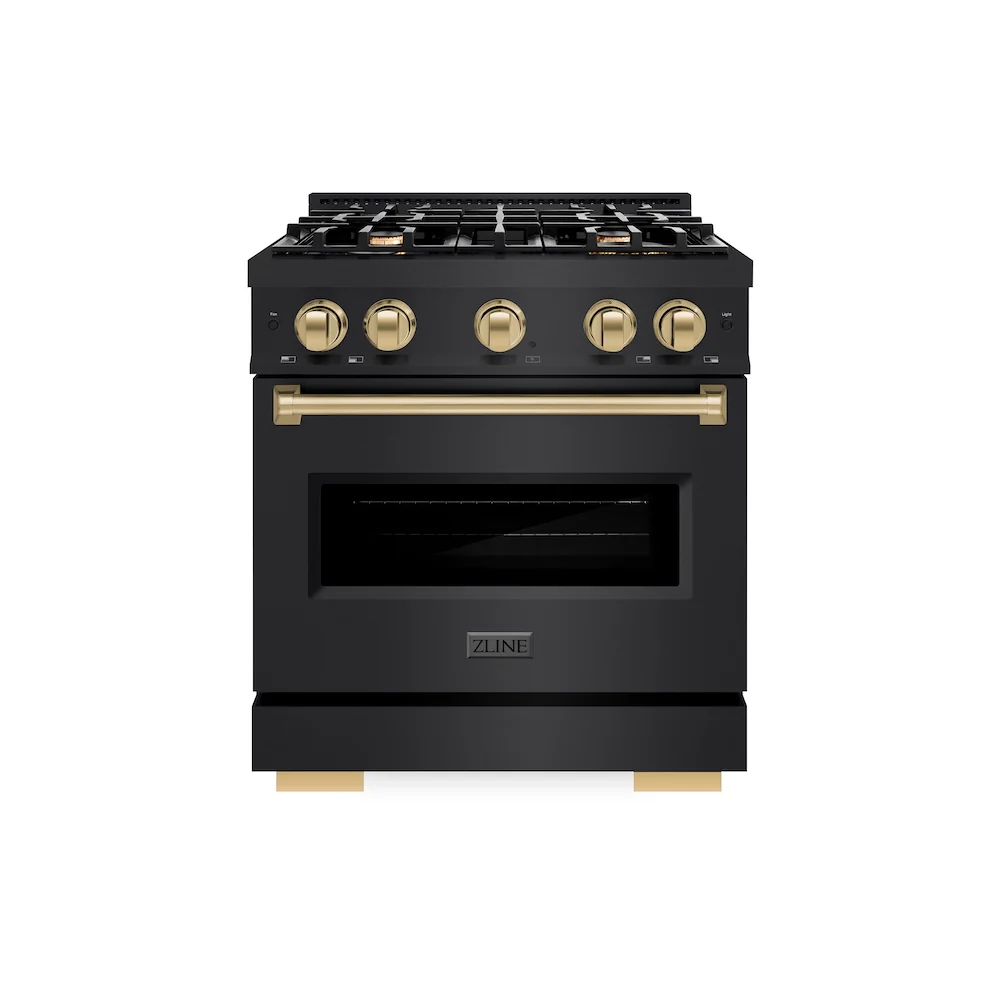 ZLINE Autograph Edition 30 in. 4.2 cu. ft. Classic Gas Range with 4 Burner Cooktop and Convection Gas Oven in Black Stainless Steel and Champagne Bronze Accents, Open Box-Great Condition - Image 4
