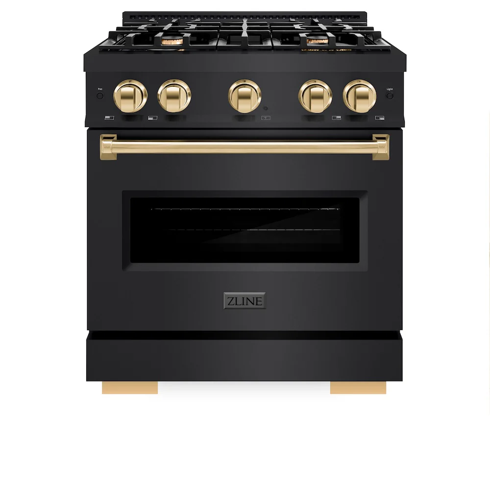 ZLINE Autograph Edition 30 in. 4.2 cu. ft. Classic Gas Range with 4 Burner Cooktop and Convection Gas Oven in Black Stainless Steel and Polished Gold Accents, Open Box-Great Condition - Image 5