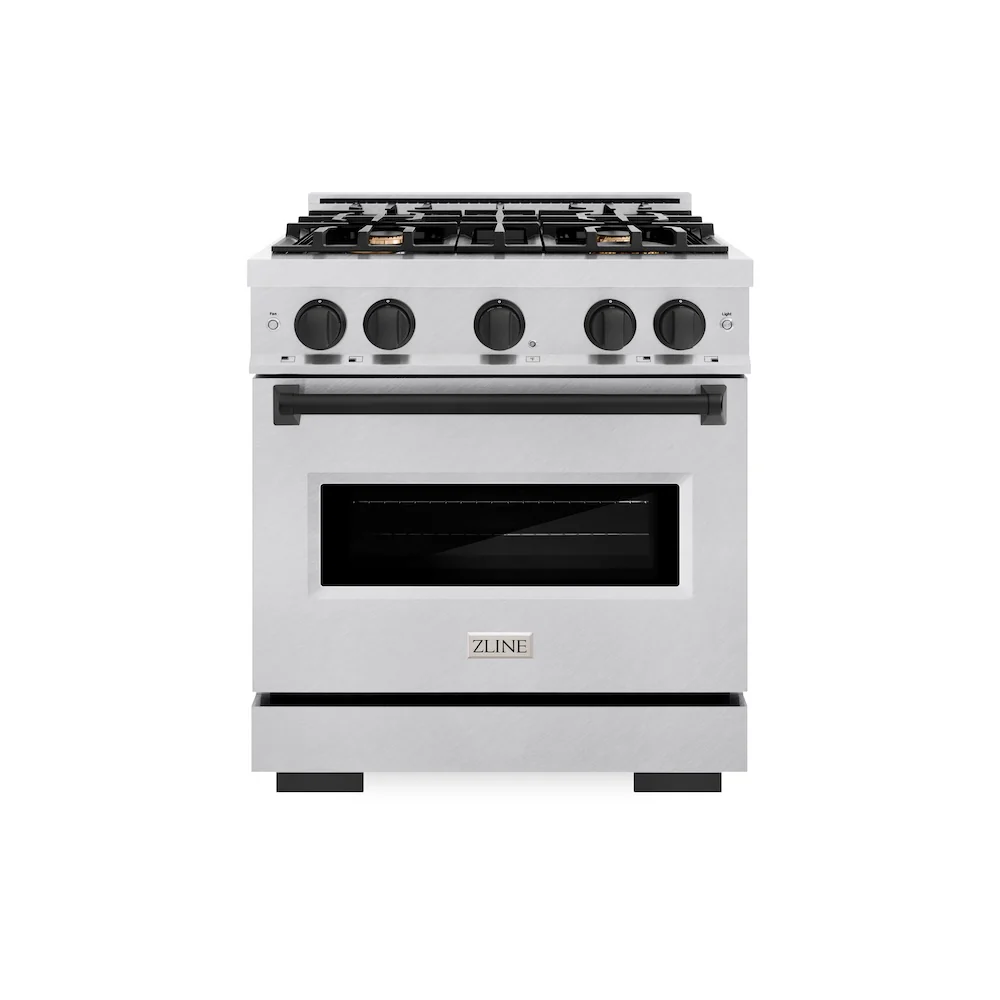 ZLINE Autograph Edition 30 in. 4.2 cu. ft. Classic Gas Range with 4 Burner Cooktop and Convection Gas Oven in Satin Stainless Steel and Matte Black Accents, Open Box-Great Condition - Image 3