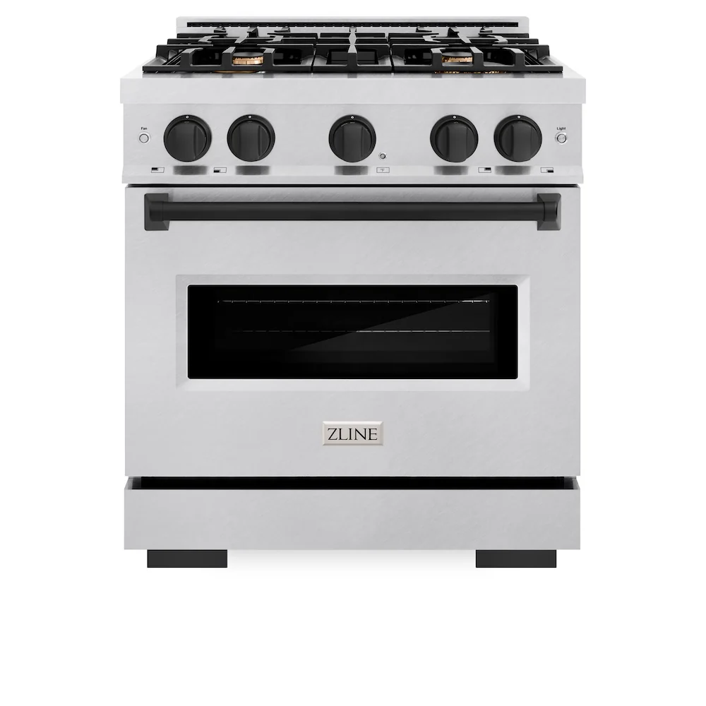 ZLINE Autograph Edition 30 in. 4.2 cu. ft. Classic Gas Range with 4 Burner Cooktop and Convection Gas Oven in Satin Stainless Steel and Matte Black Accents, Open Box-Great Condition - Image 4