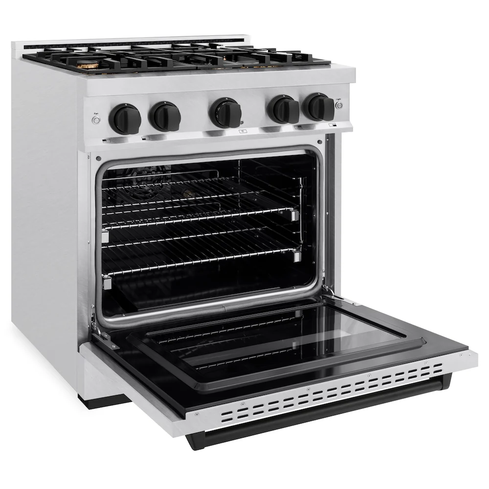 ZLINE Autograph Edition 30 in. 4.2 cu. ft. Classic Gas Range with 4 Burner Cooktop and Convection Gas Oven in Satin Stainless Steel and Matte Black Accents, Open Box-Great Condition - Image 7
