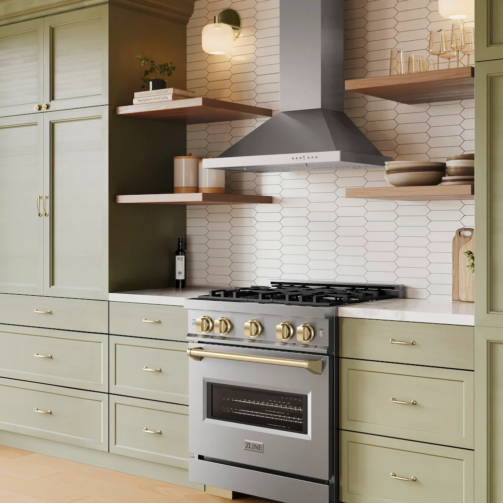 ZLINE Autograph Edition 30 in. 4.2 cu. ft. Classic Gas Range with 4 Burner Cooktop and Convection Gas Oven in Stainless Steel and Champagne Bronze Accents, Open Box-Great Condition - Image 12